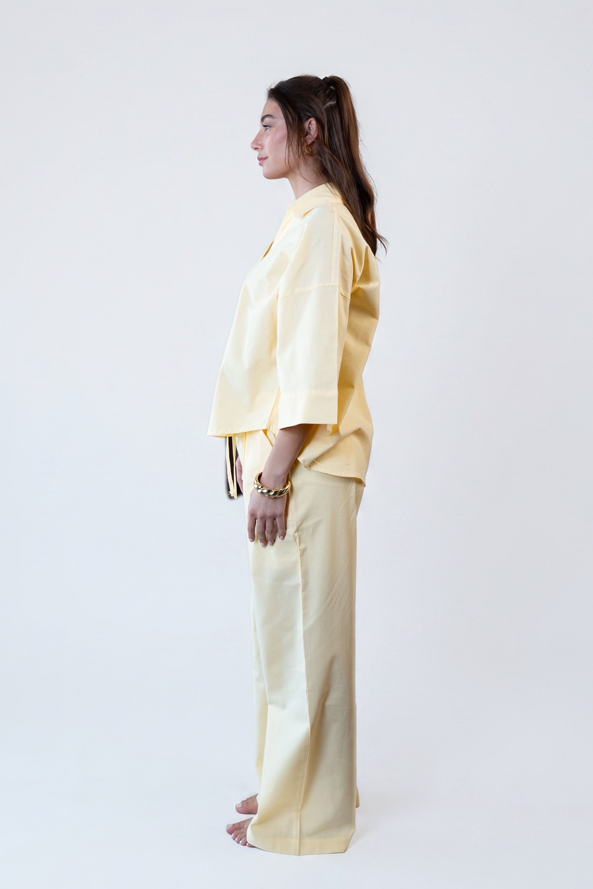 Wide Sleeve Linen Chemise -Yellow