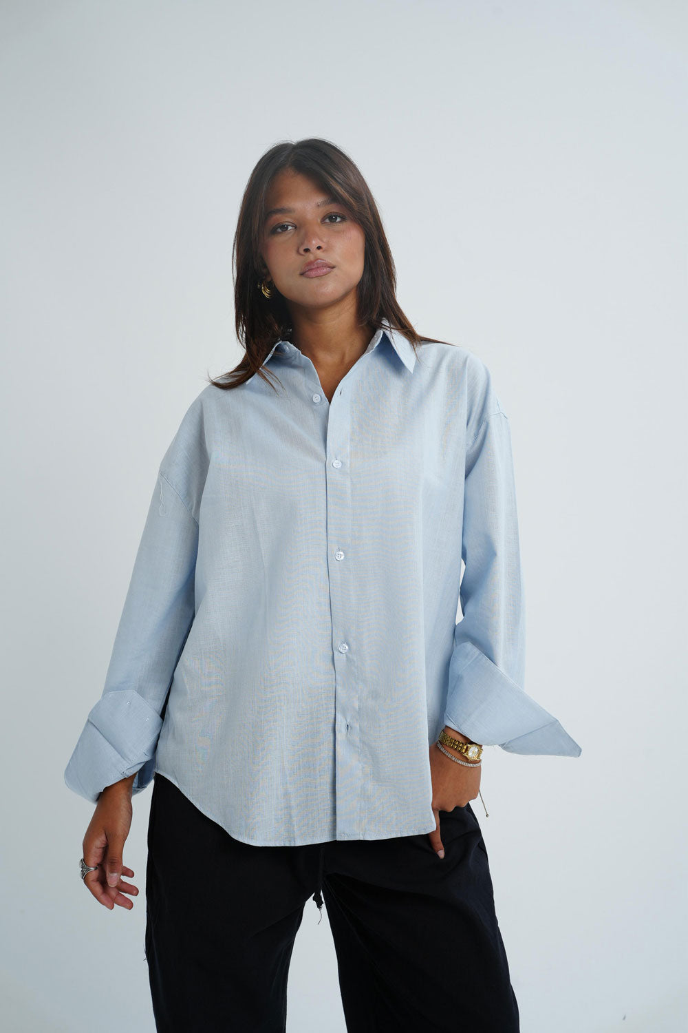 Long sleeve linen shirt - Sky Blue