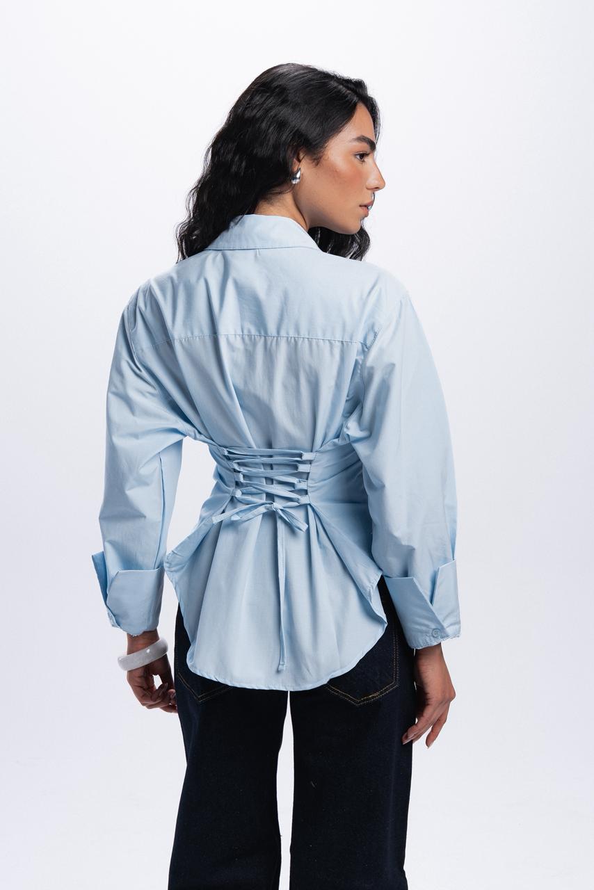 Back Tie Poplin Shirt - Baby Blue