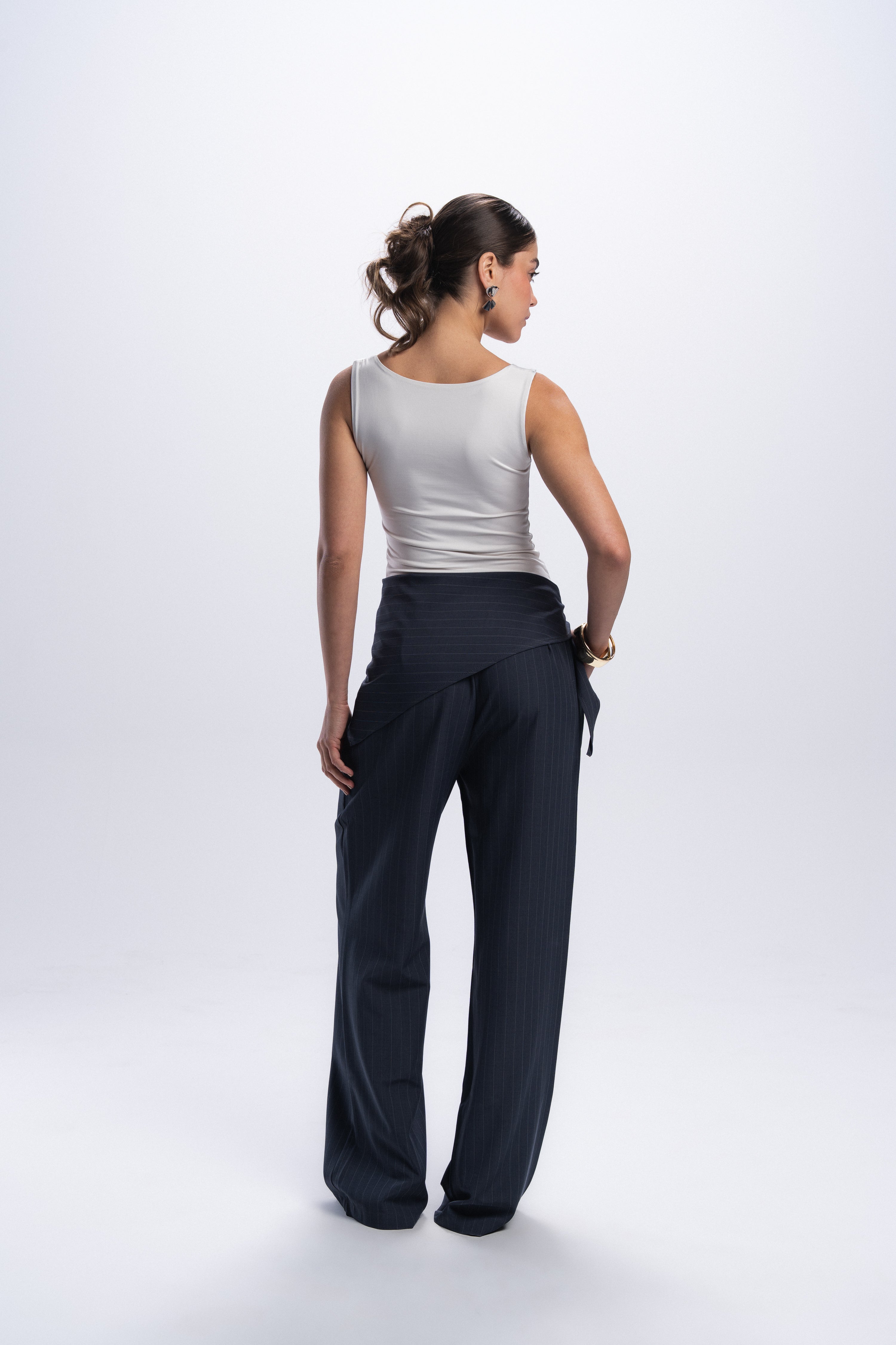 Scarf Pinstriped Pants - Grey