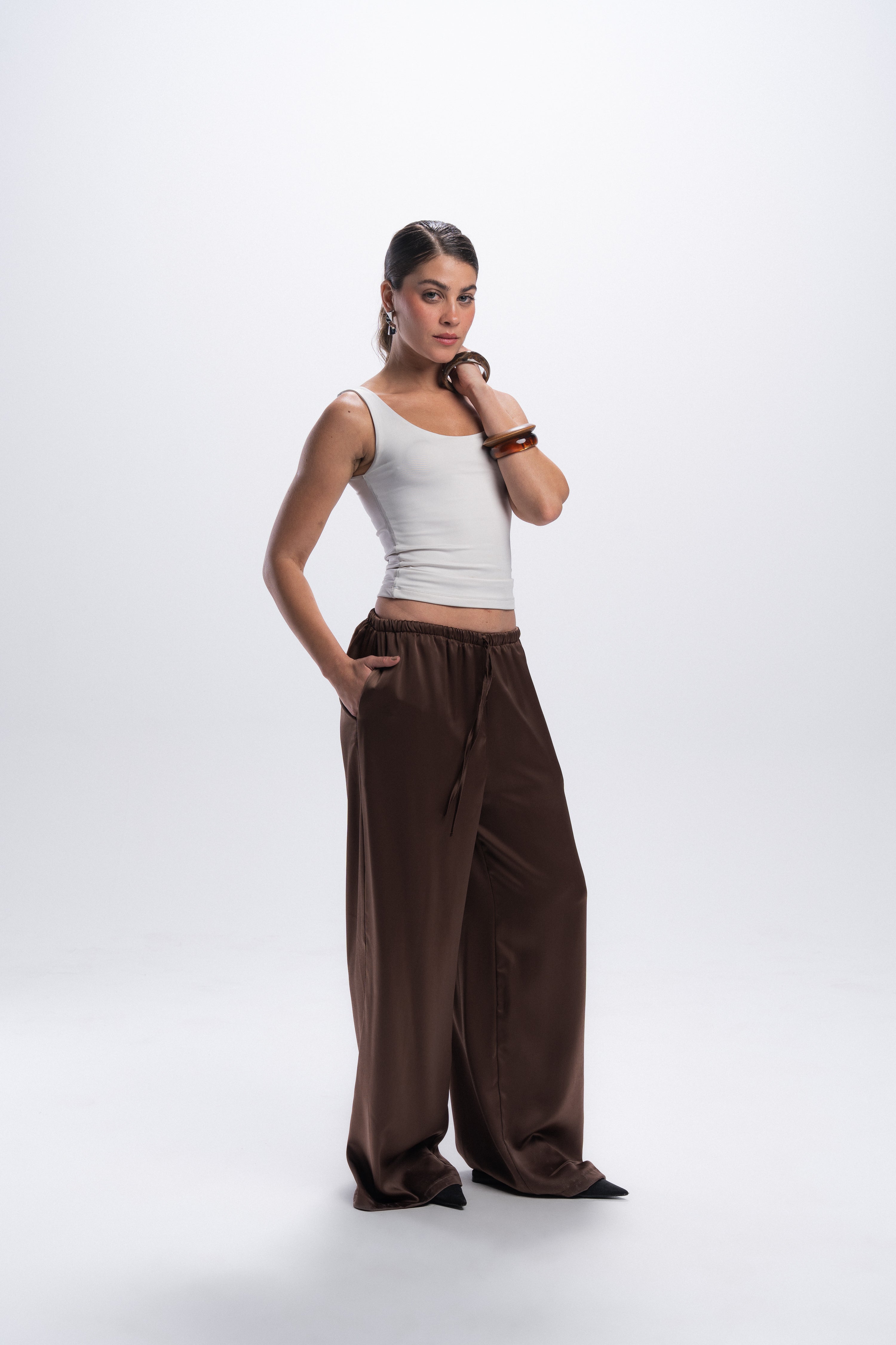 Satin Pants - Brown