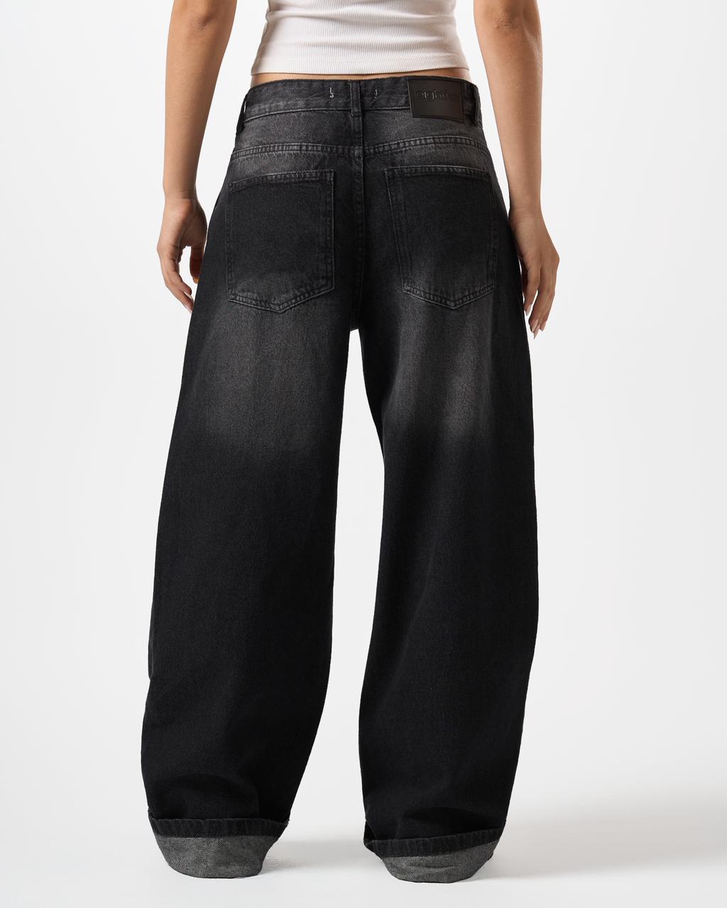 Wide-Leg Crossover Waist Jeans - Dirty black