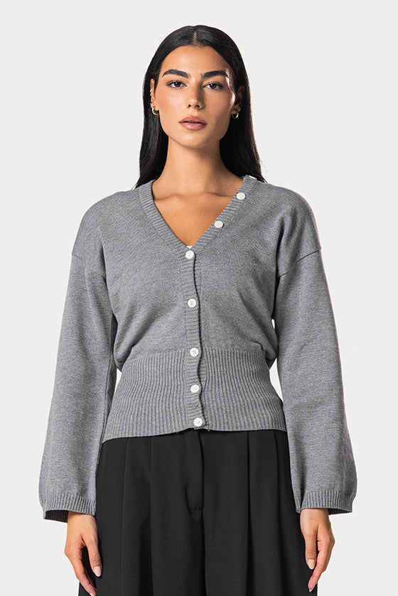 Wide Sleeve Knitted Cardigan – Grey – photo 2