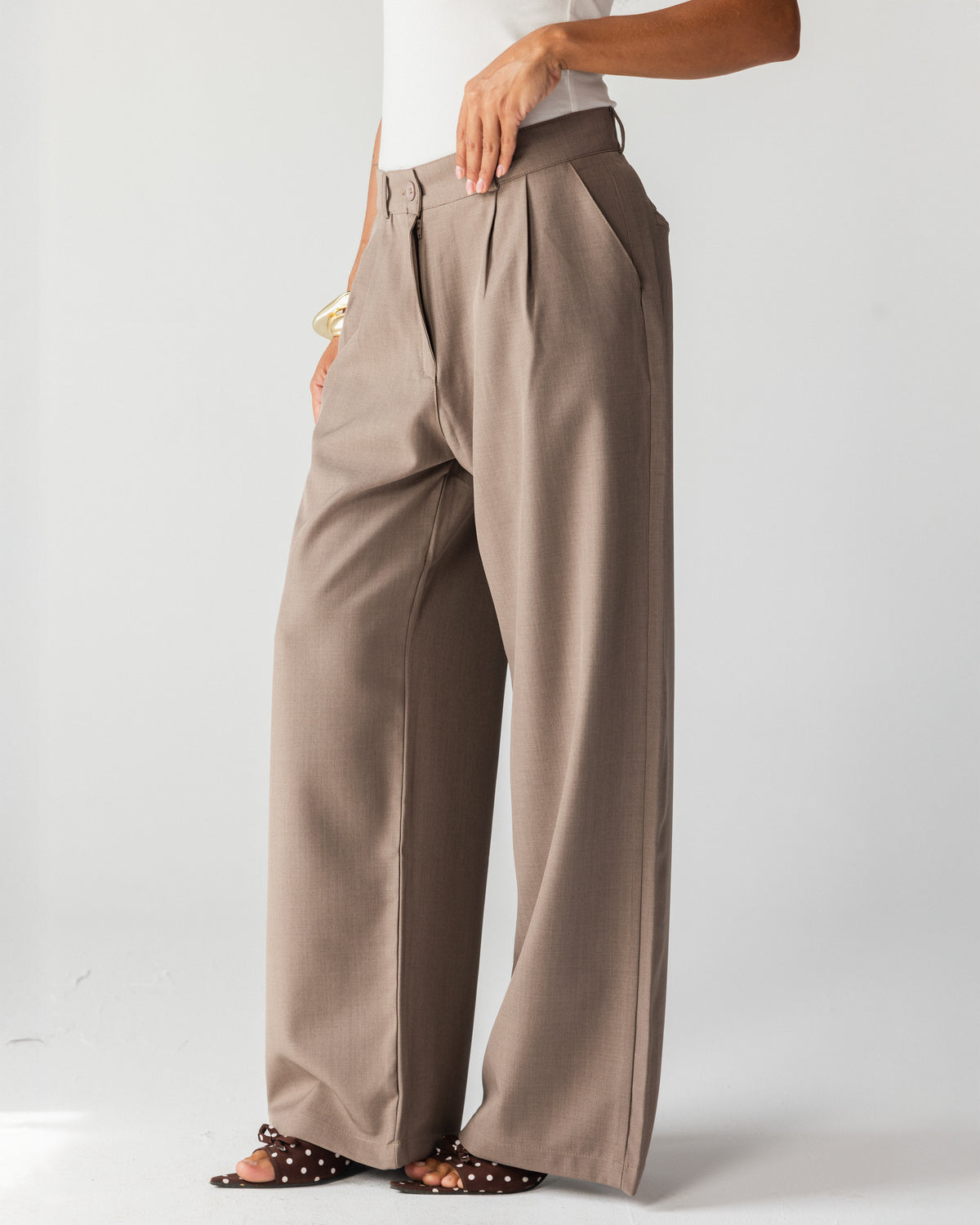 Wide Leg Tailored Pants- Brown