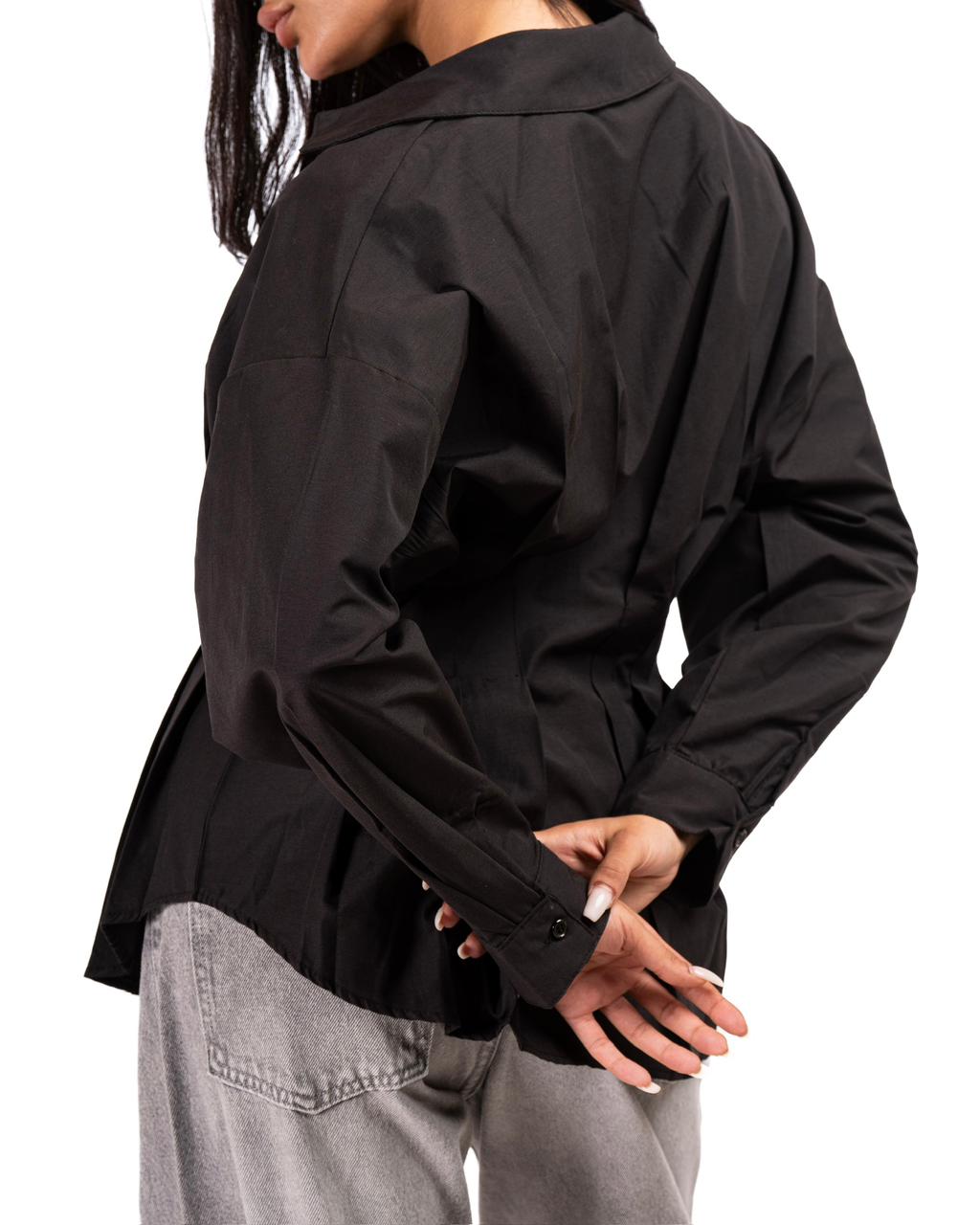 Poplin Pleated Shirt - Black