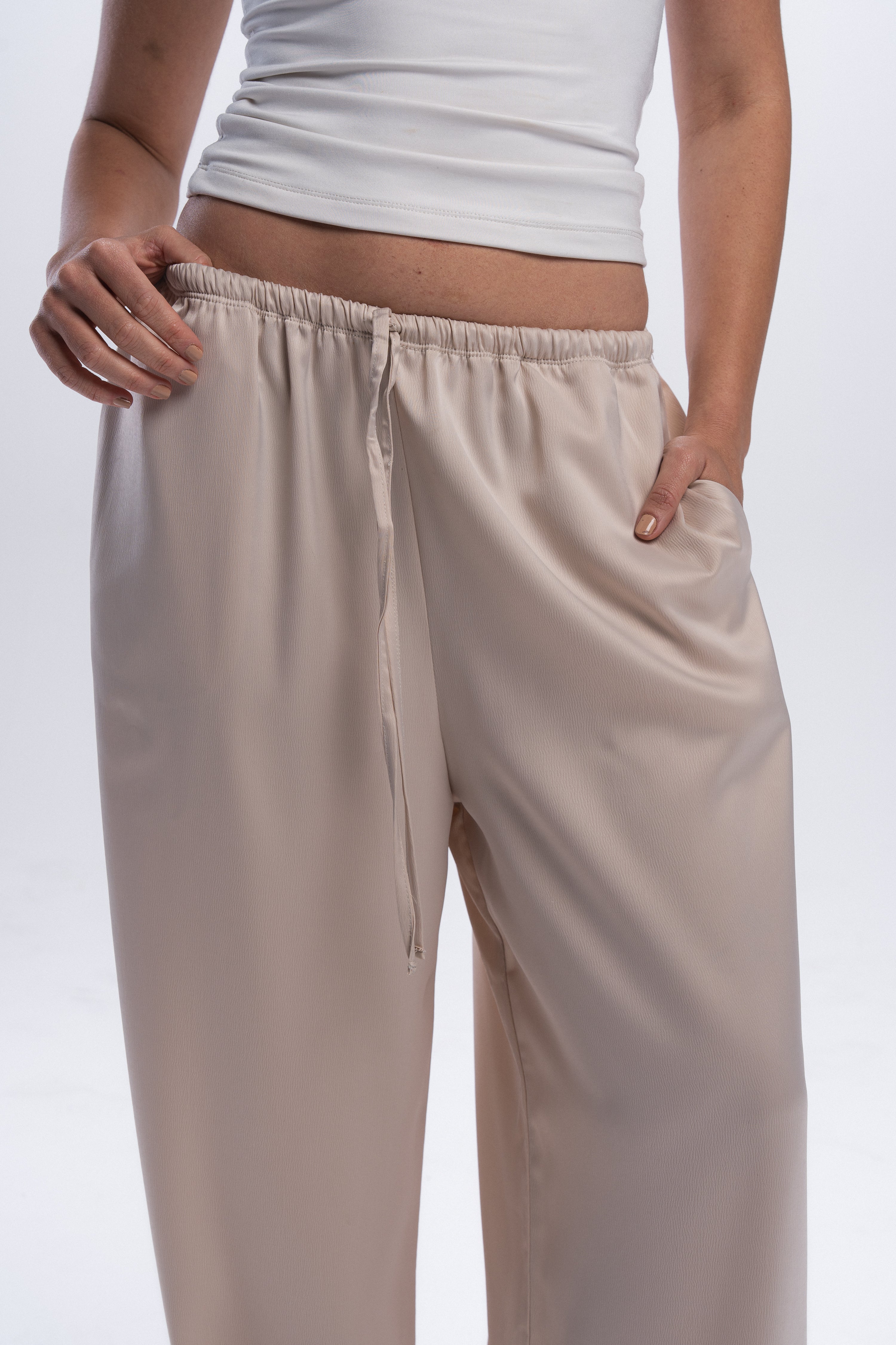 Satin Pants - Beige