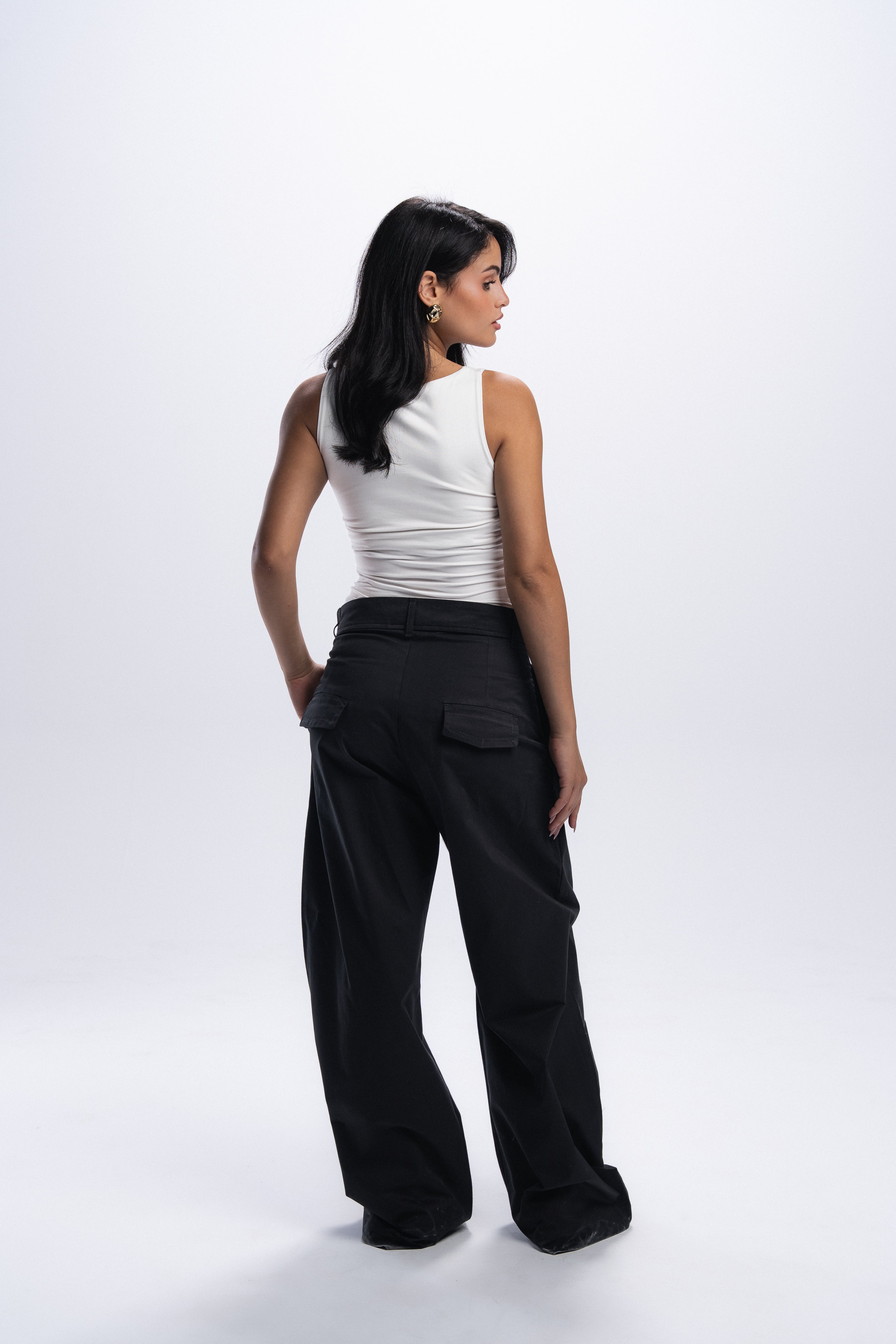 Pleated Gabardine Trousers- Black