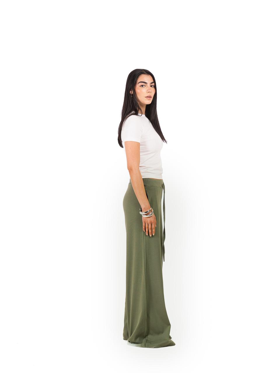 Relaxed Wide Leg Pants -Olive