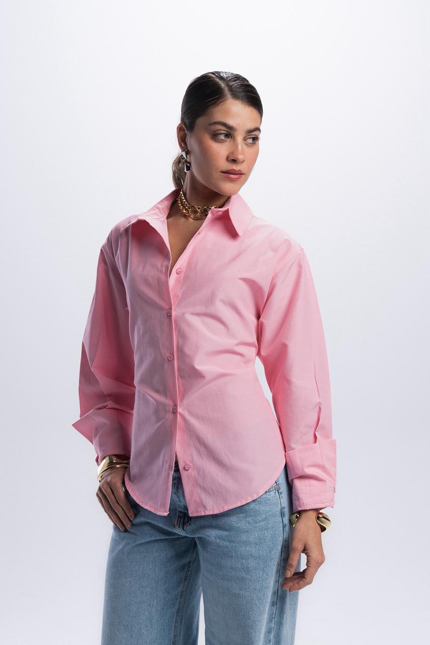 Back Tie Poplin Shirt - Baby Pink