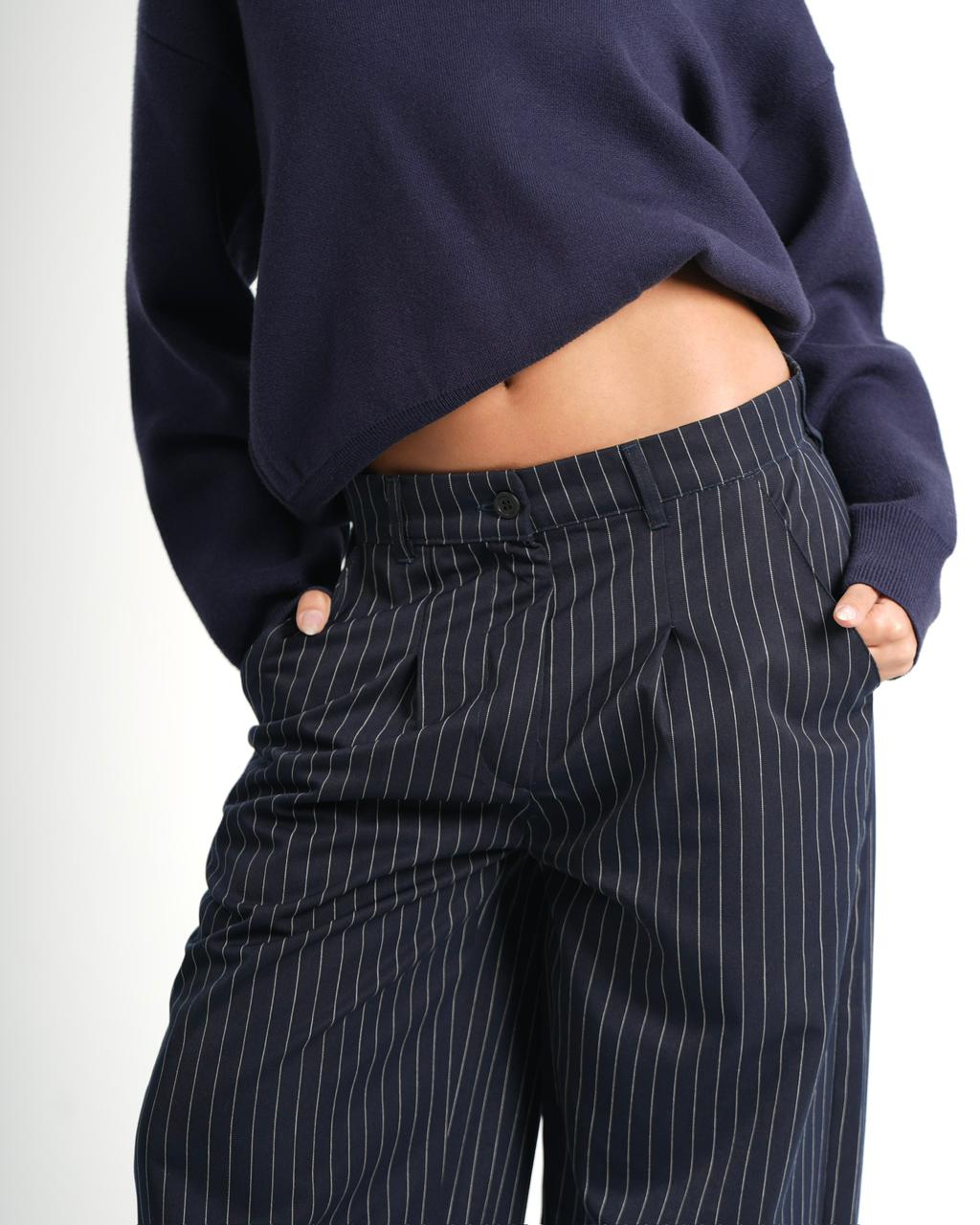 Classic Pinstriped Pants - Dark blue