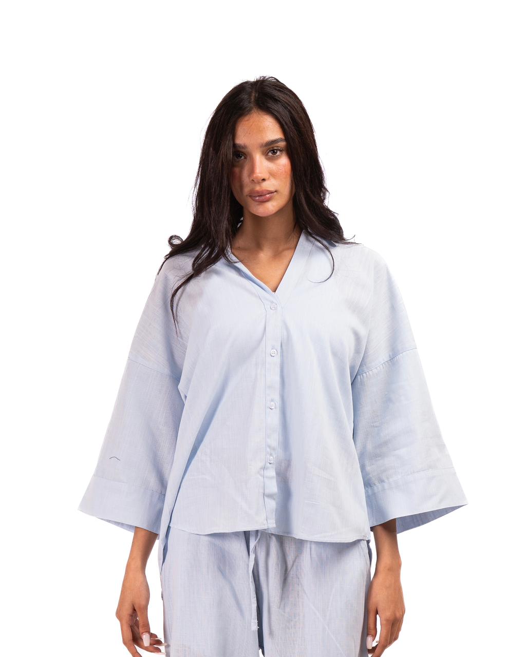 Wide Sleeve Linen Chemise - Babyblue
