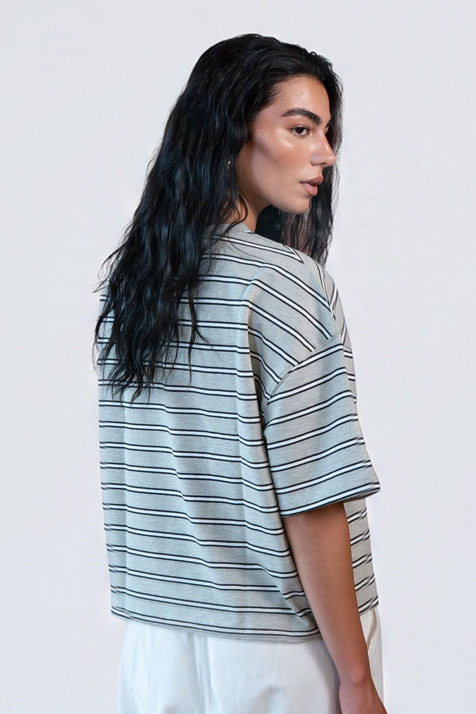Oversized Striped T-Shirt -Grey