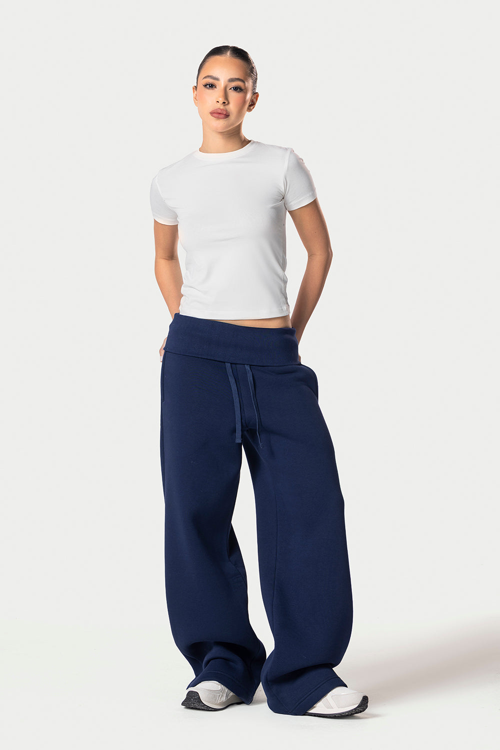 Fold Over Wide Leg Sweatpants – Navy blue | Eighties