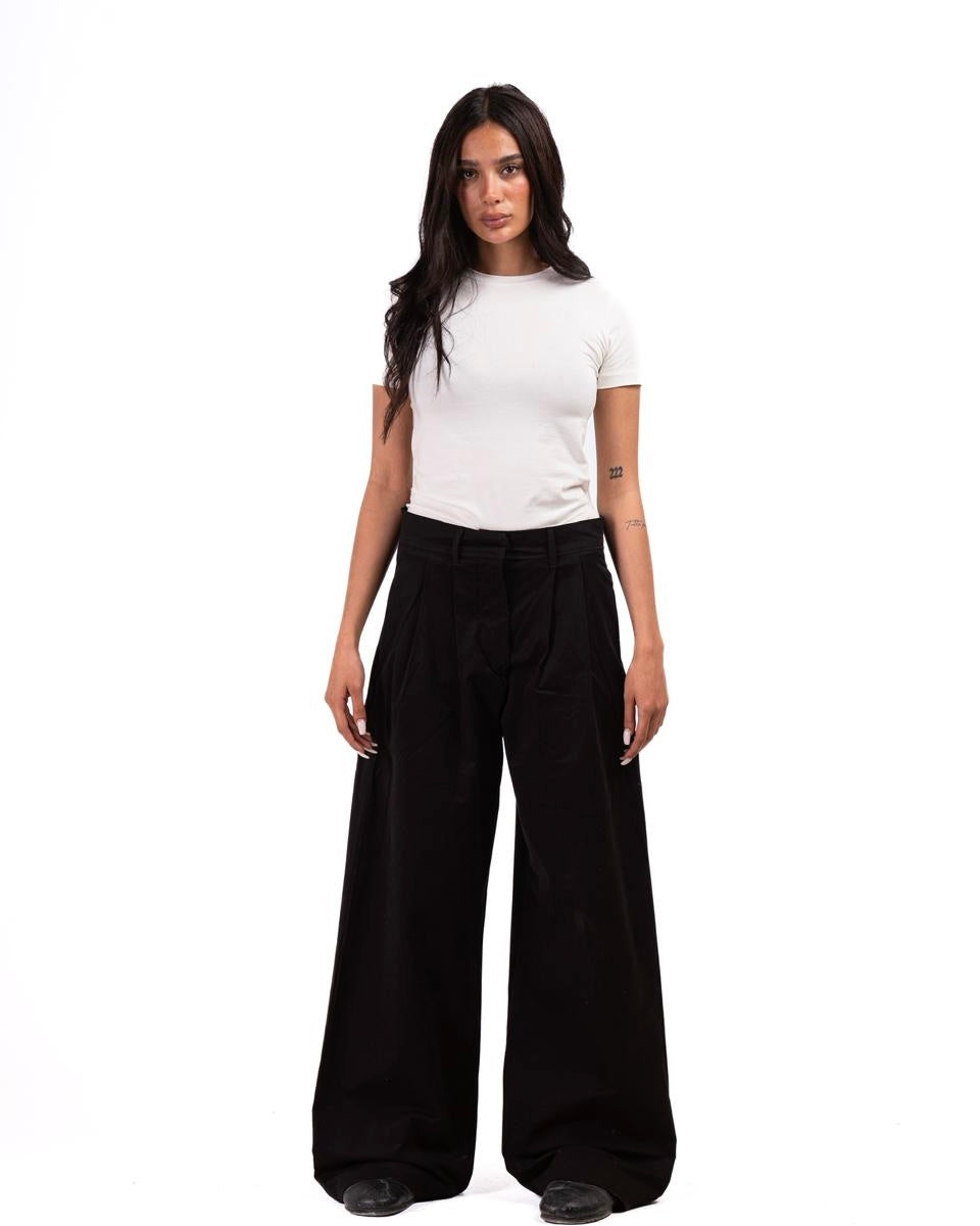 Pleated Gabardine Trousers- Black