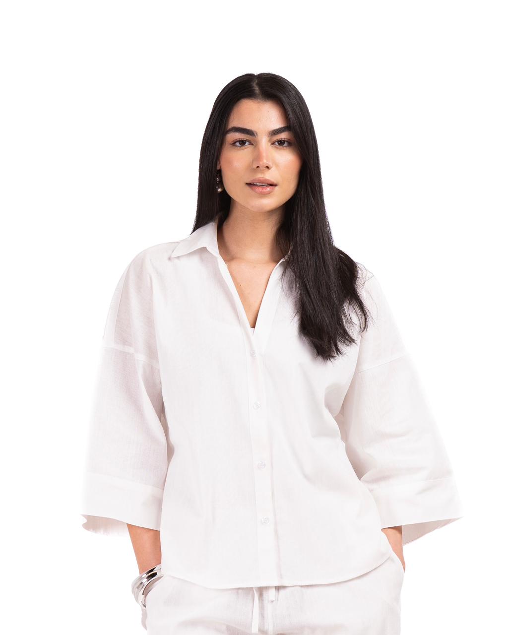 Wide Sleeve Linen Chemise -OFF/White