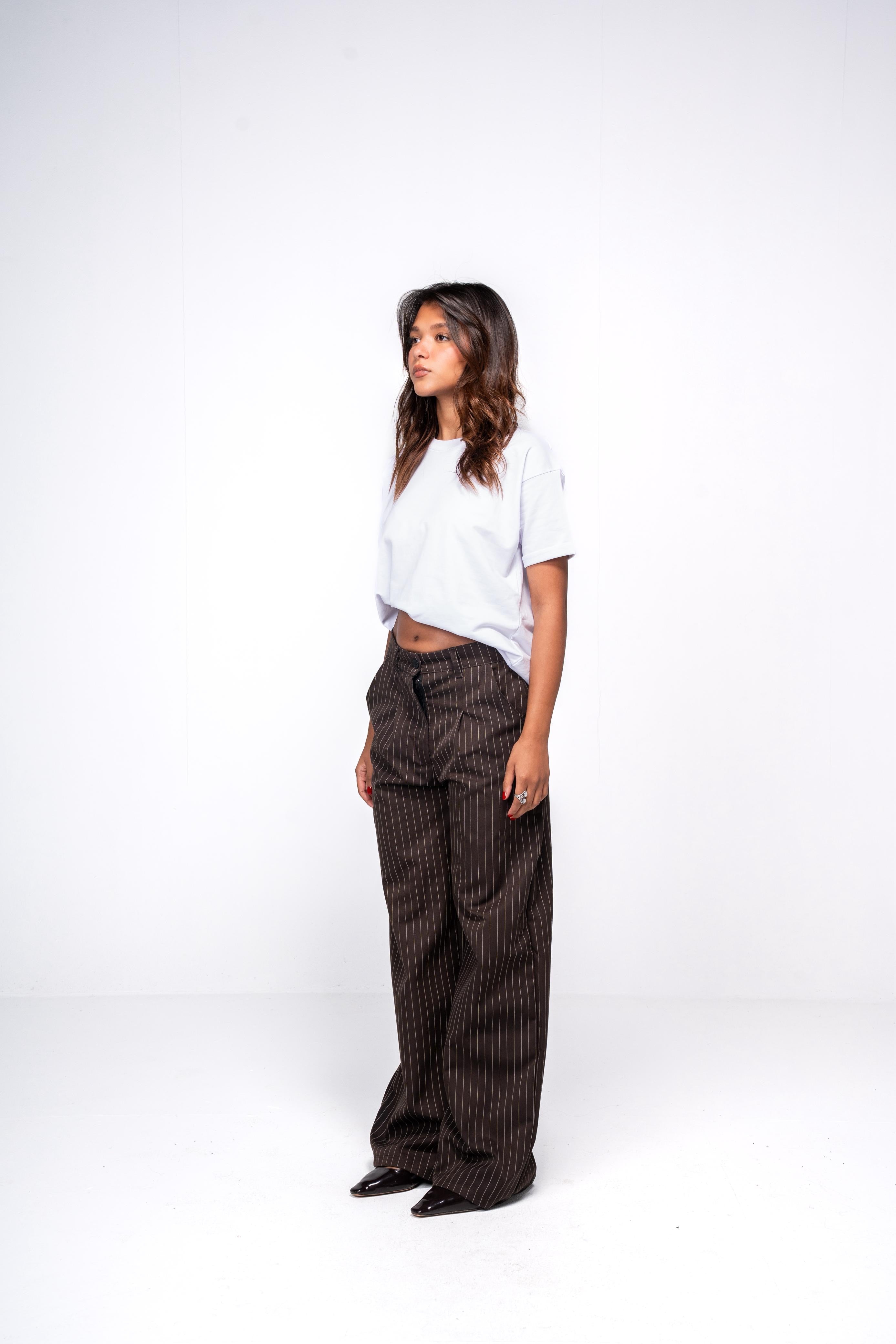 Classic Pinstriped Pants - Brown