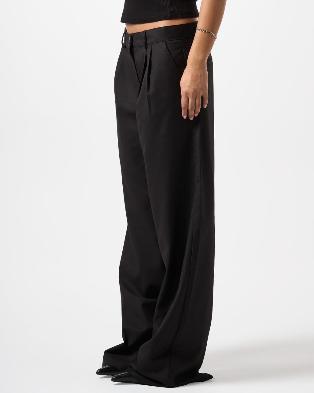Wide Leg Tailored Pants-Black