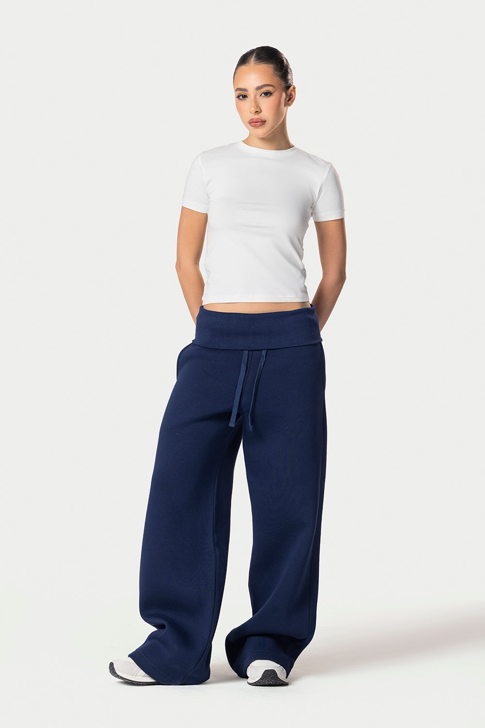 Fold Over Wide Leg Sweatpants – Navy blue – photo 2