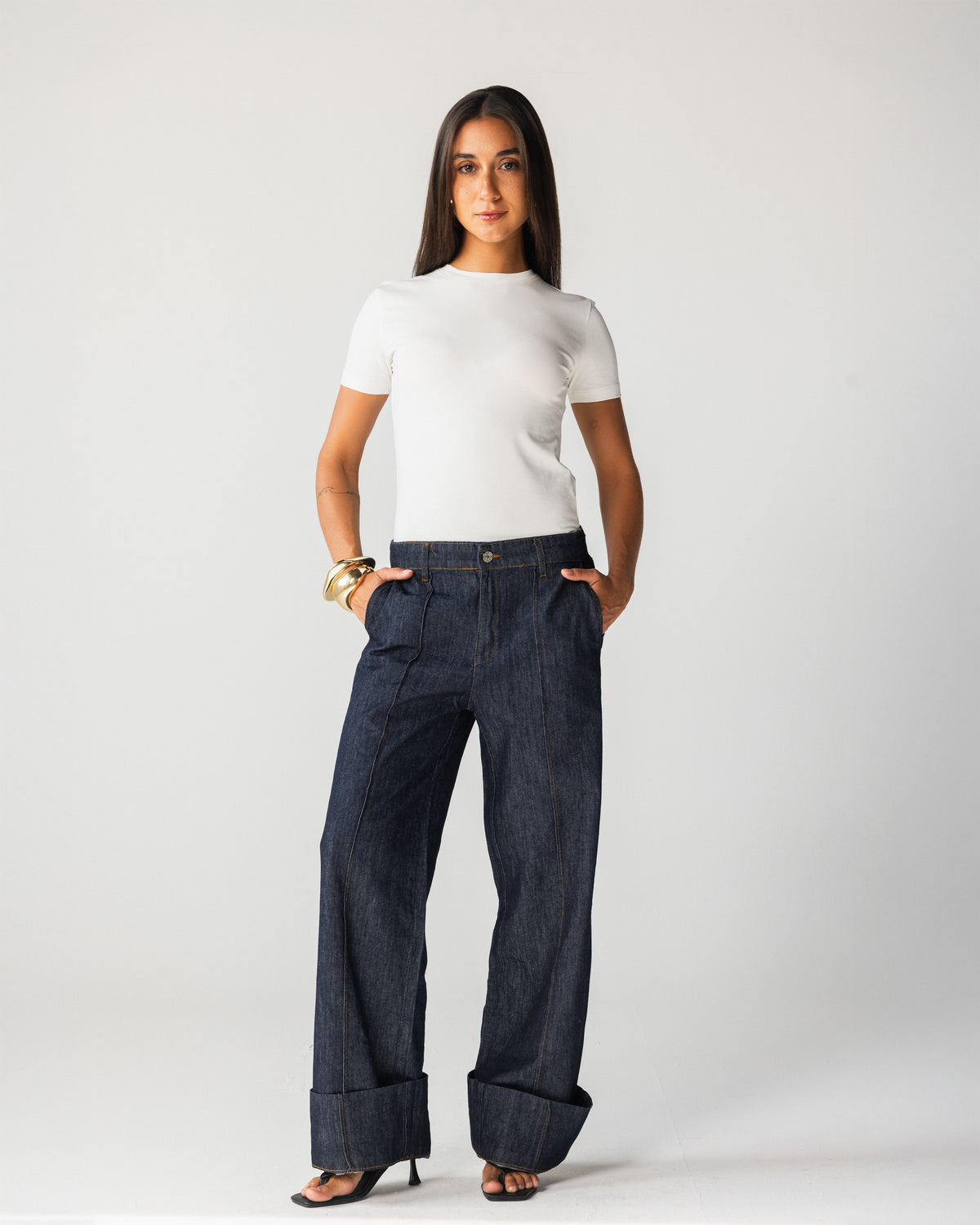 Front seam straight jeans - Blue Raw