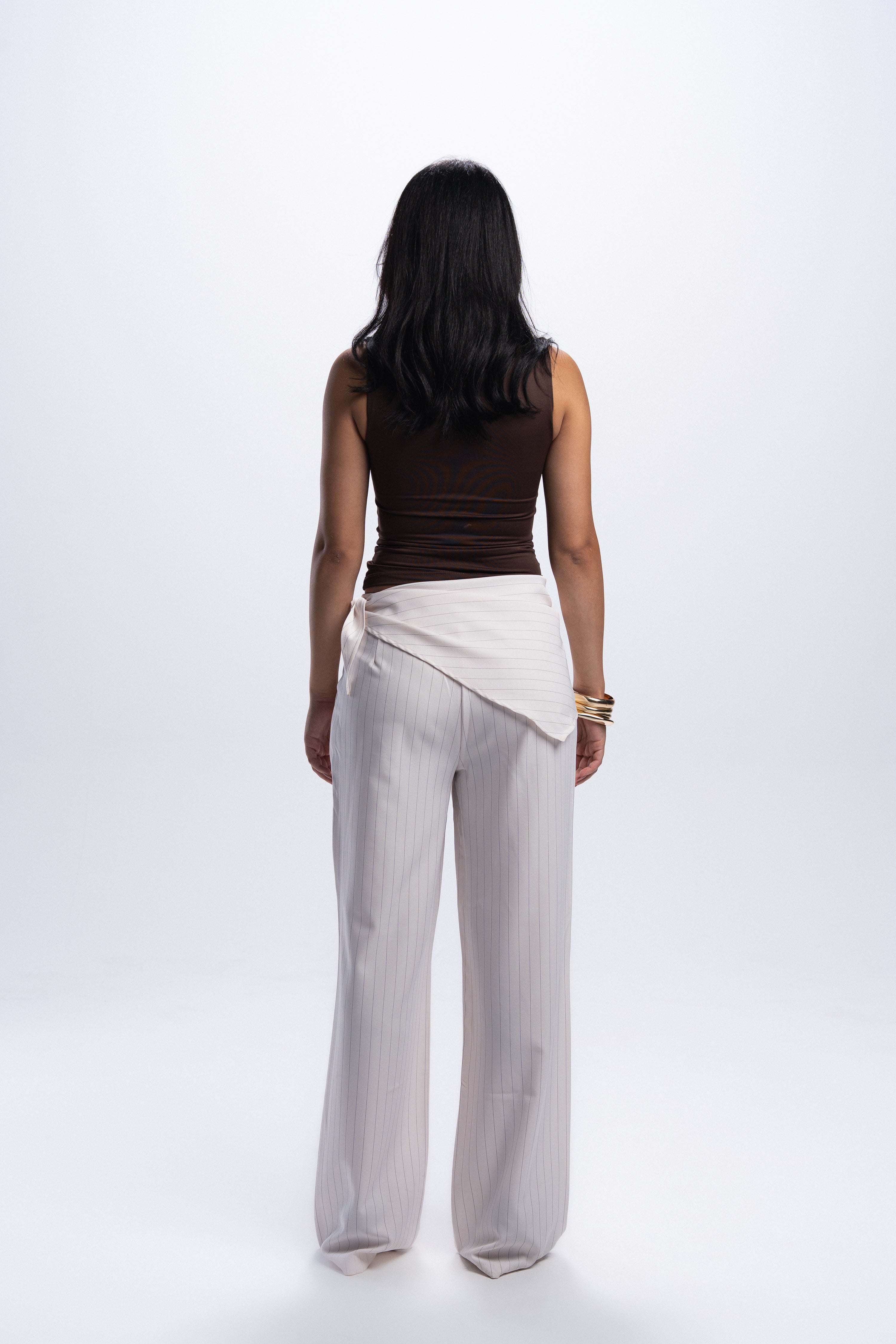 Scarf Pinstriped Pants - off white