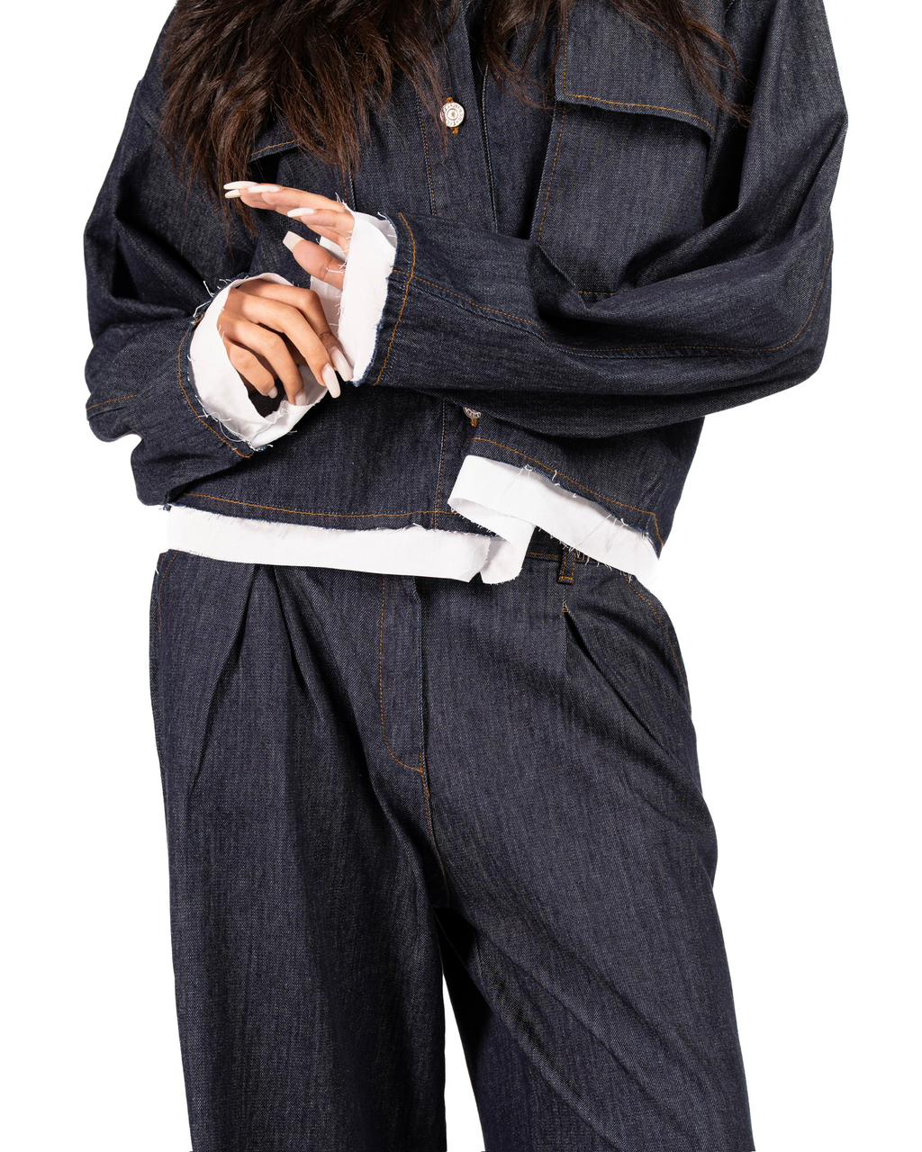 Denim Shirt with unfinished Popline