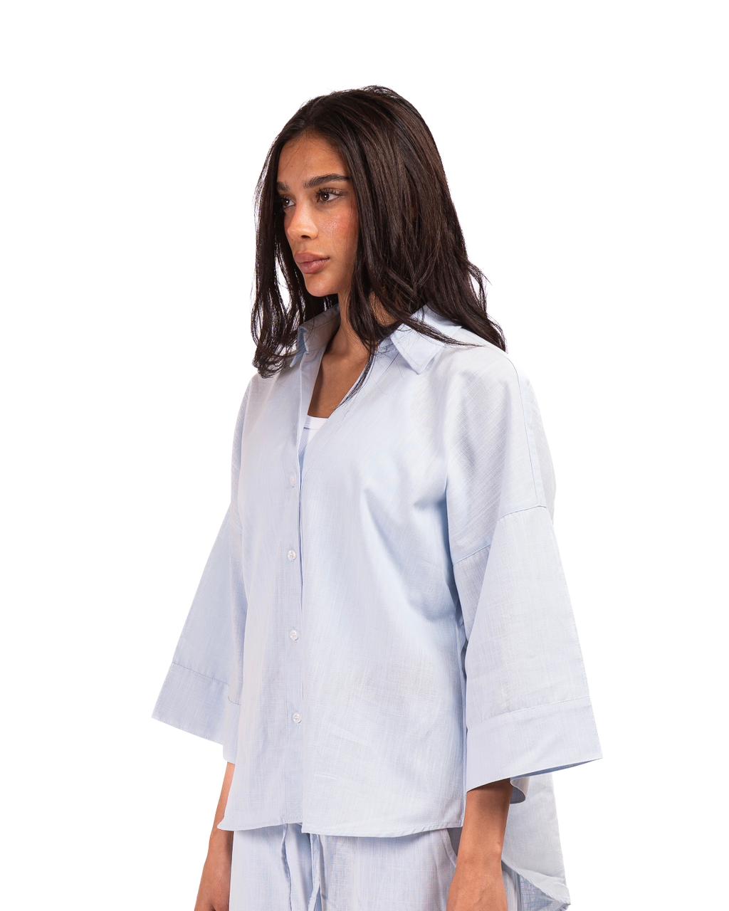 Wide Sleeve Linen Chemise - Babyblue