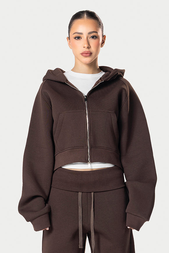 Cropped Double Zipper Jacket – Brown | Eighties