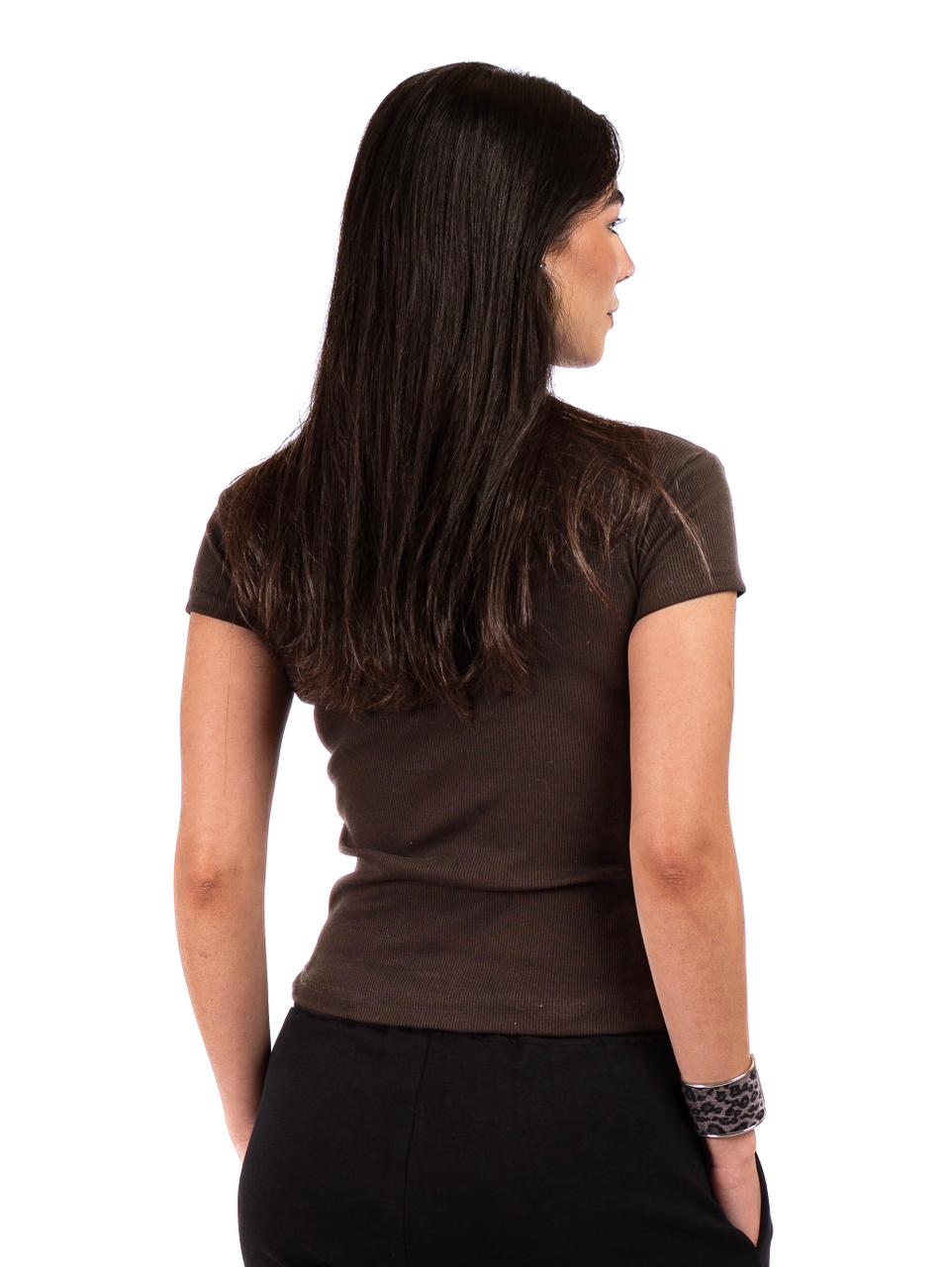 Short Sleeve buttons top - Brown