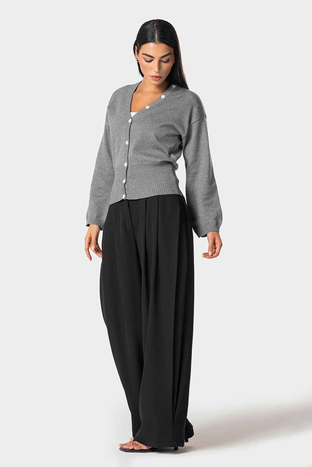 Wide Sleeve Knitted Cardigan – Grey – photo 5