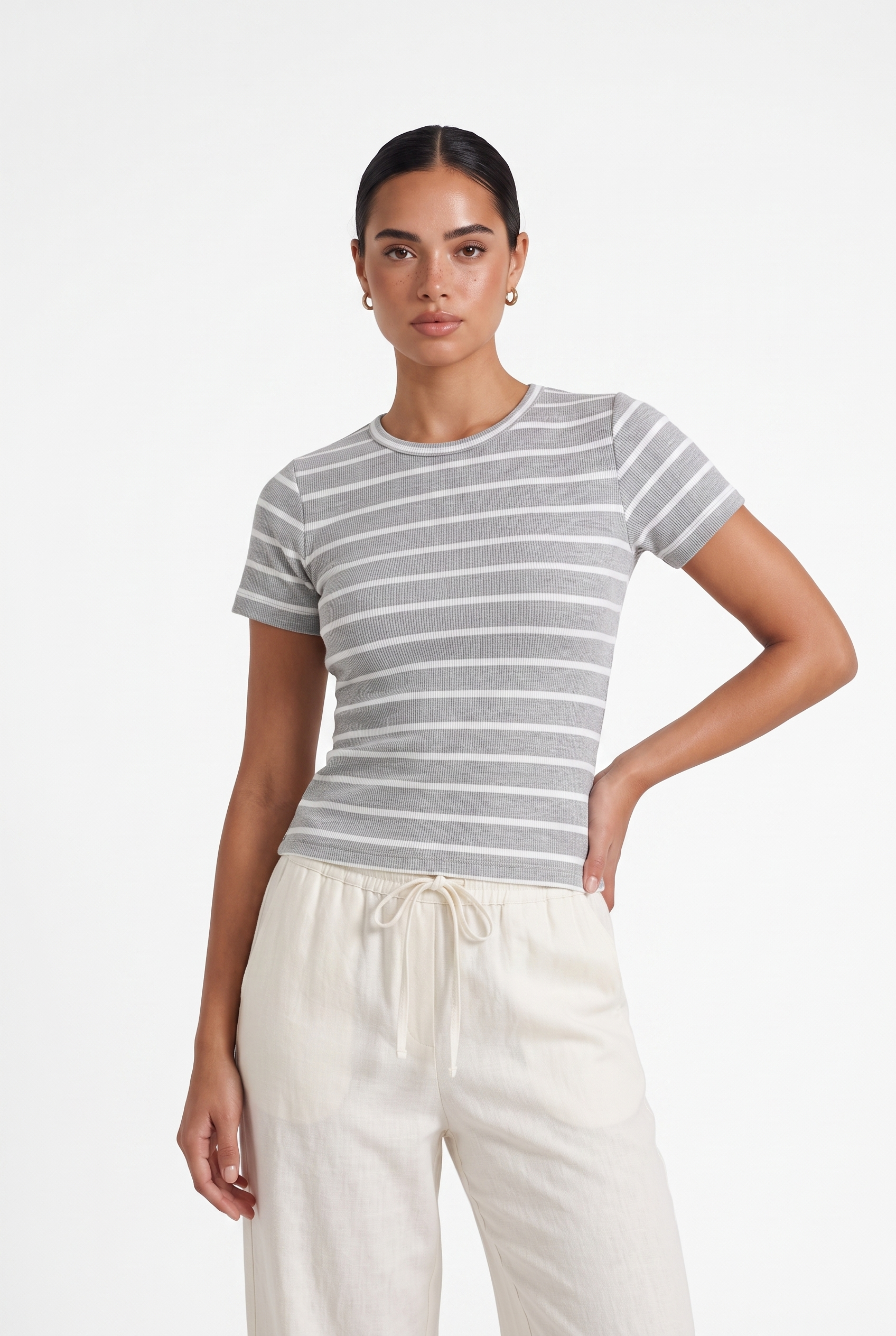 Short Sleeve Stripe top - Grey Stripe