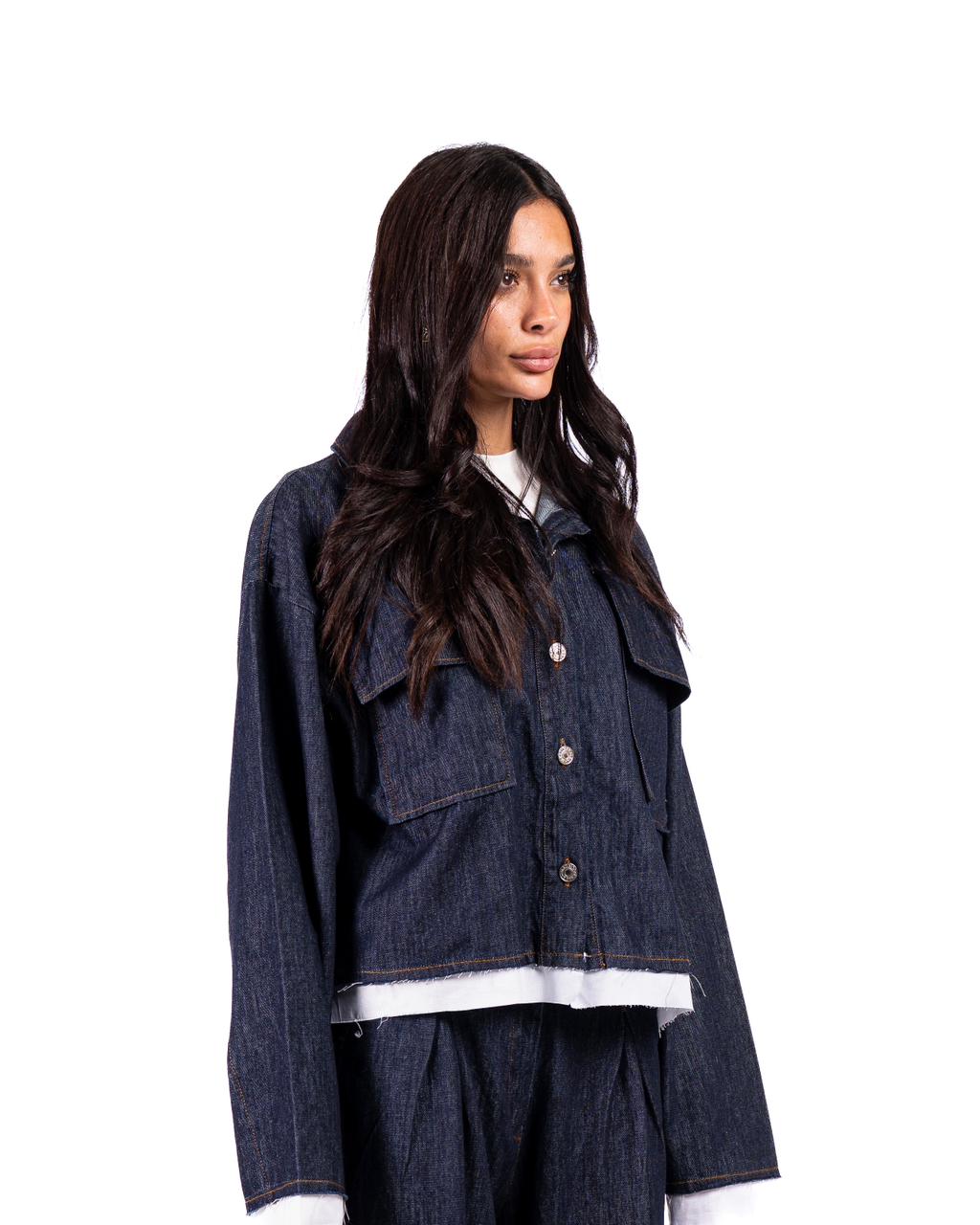 Denim Shirt with unfinished Popline