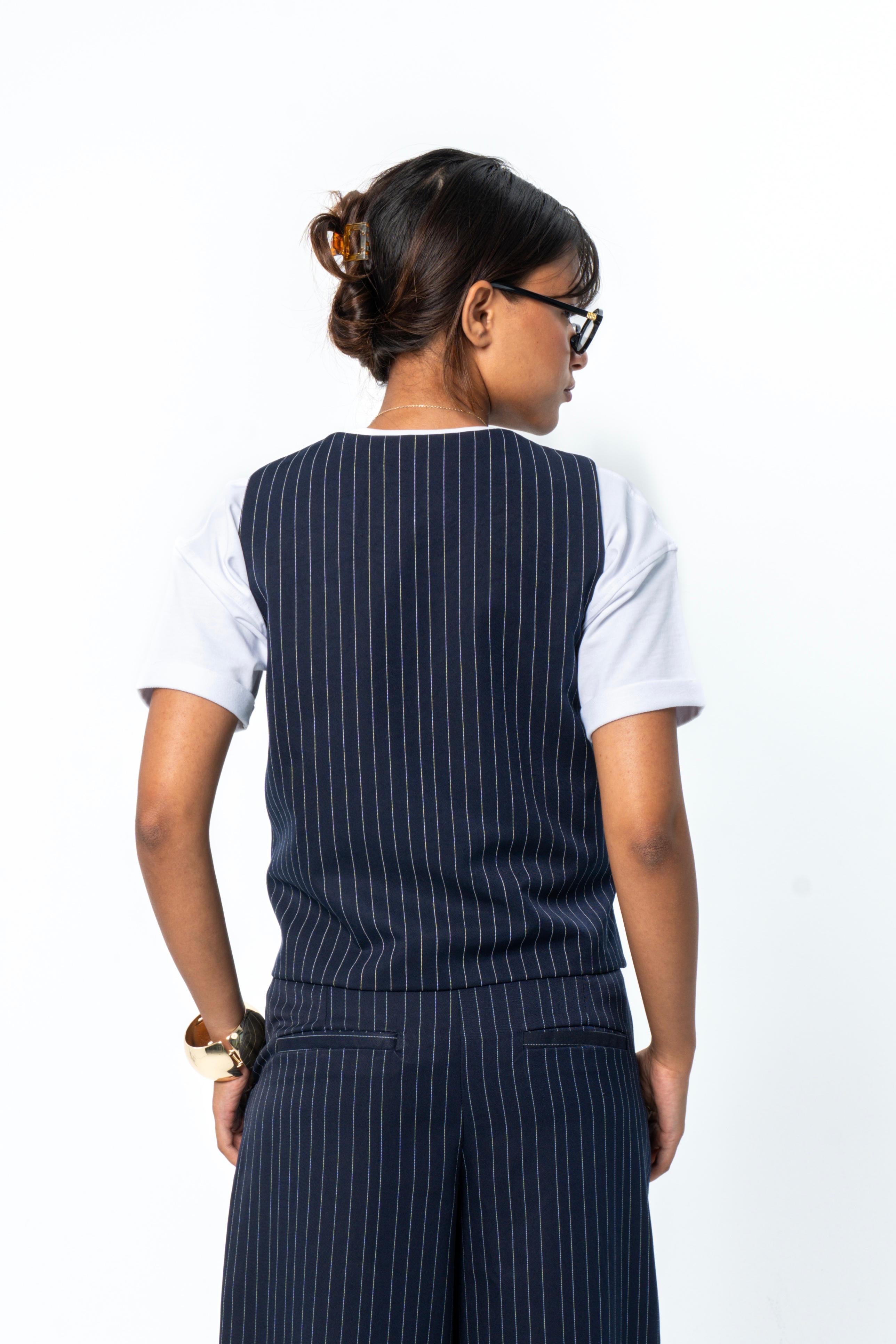 Pinstriped Classic Vest - Dark Blue