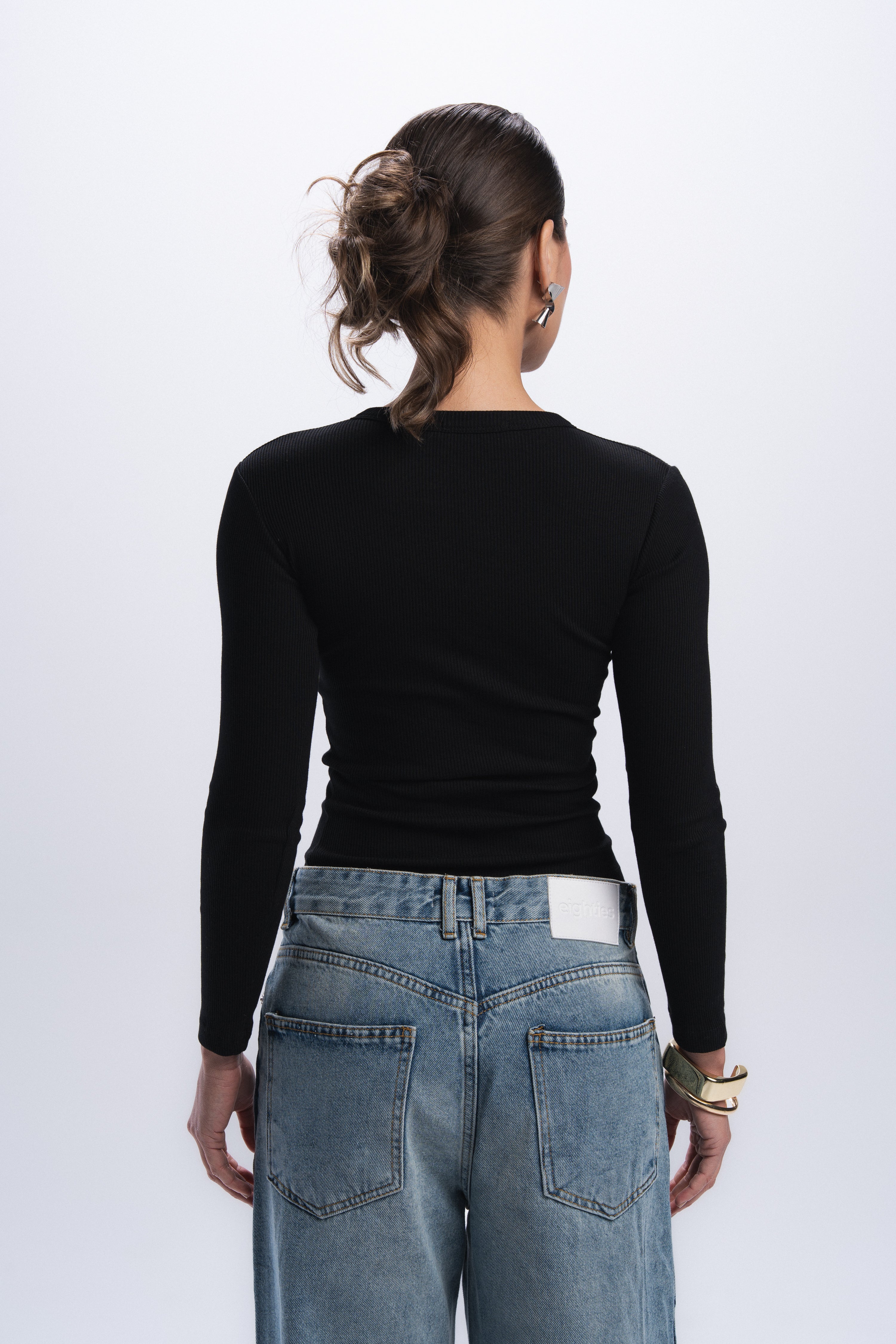 Long Sleeve buttons top - Black