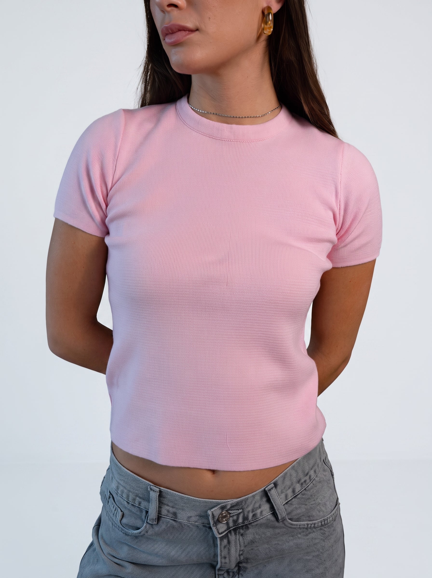 Soft Touch Round Knit Top - Pastel Pink