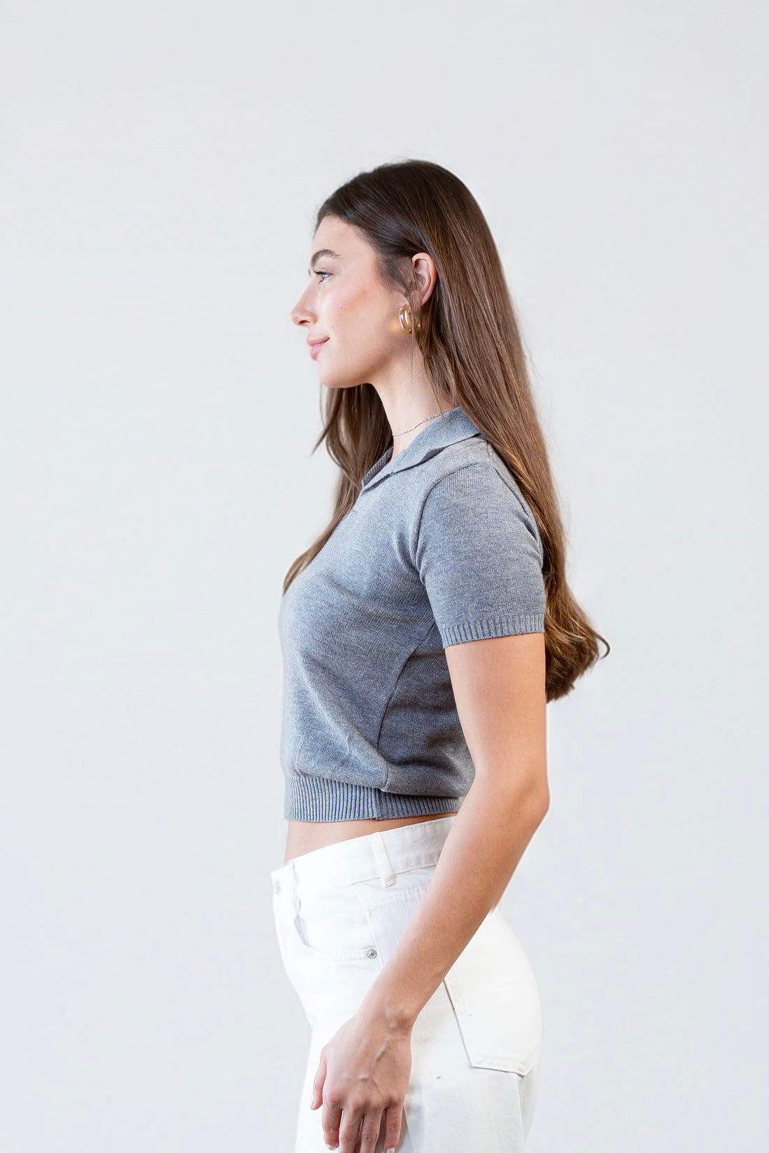 V-Neck Knitted Polo - Grey