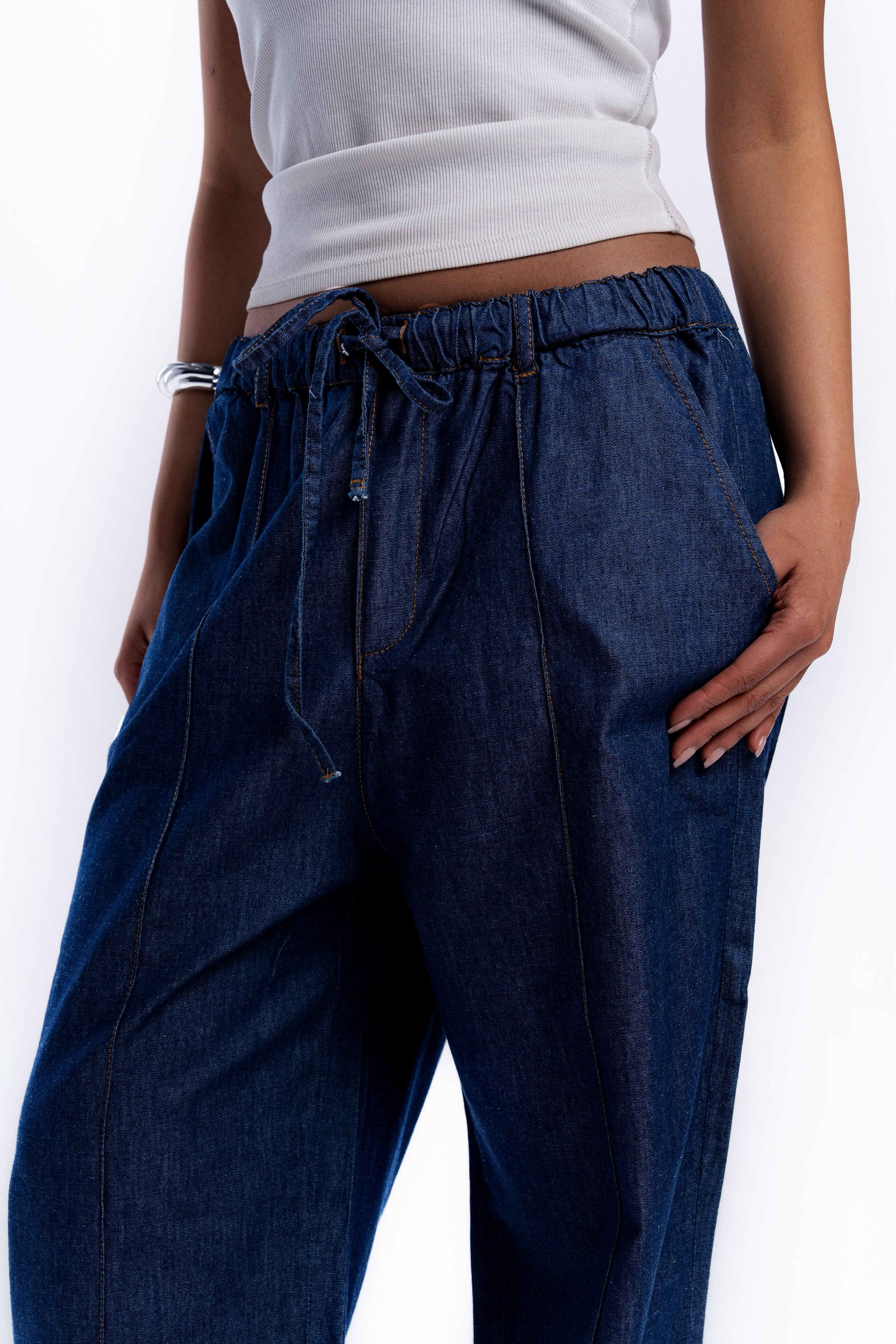 High Waist Wide Leg Denim pants - Dark Blue