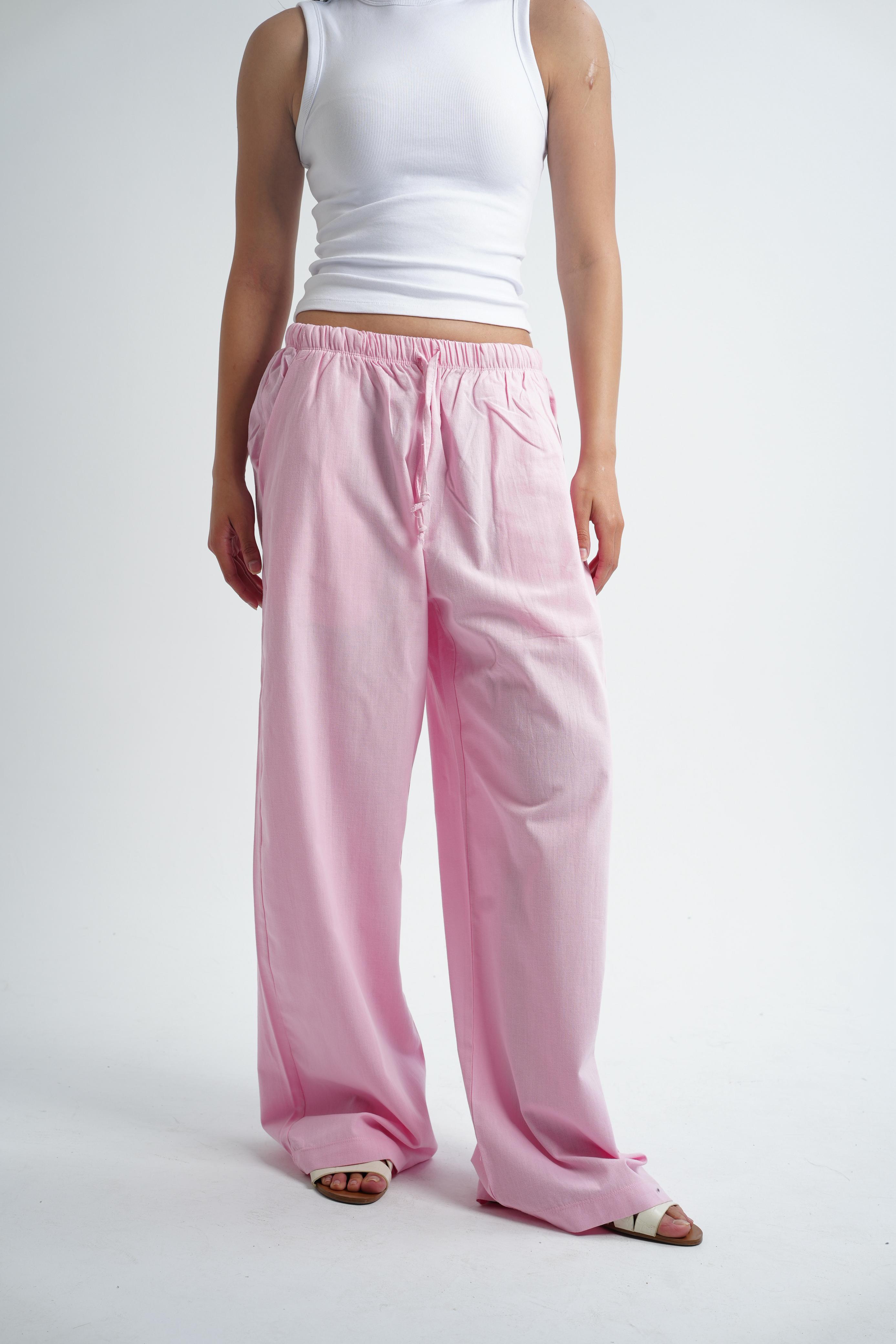 Wide-leg linen trousers - Pink