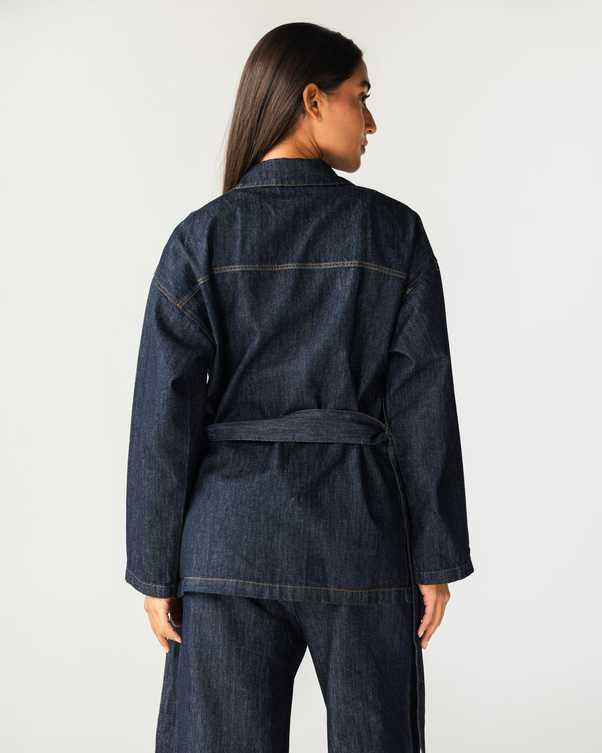 Denim Chemise With Belt - Blue Raw