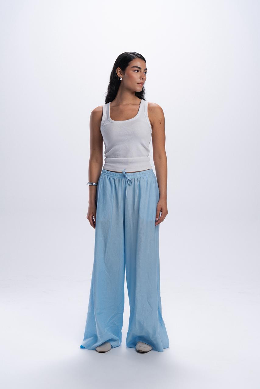 Crinkle linen pants - Baby Blue