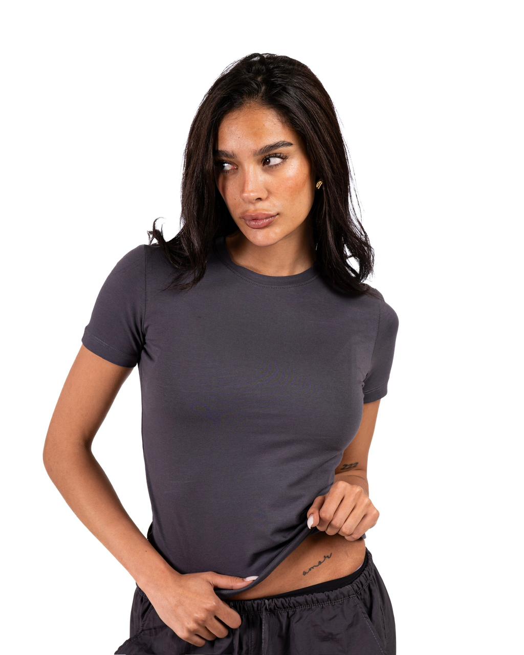 Short Sleeve Round Top - Grey