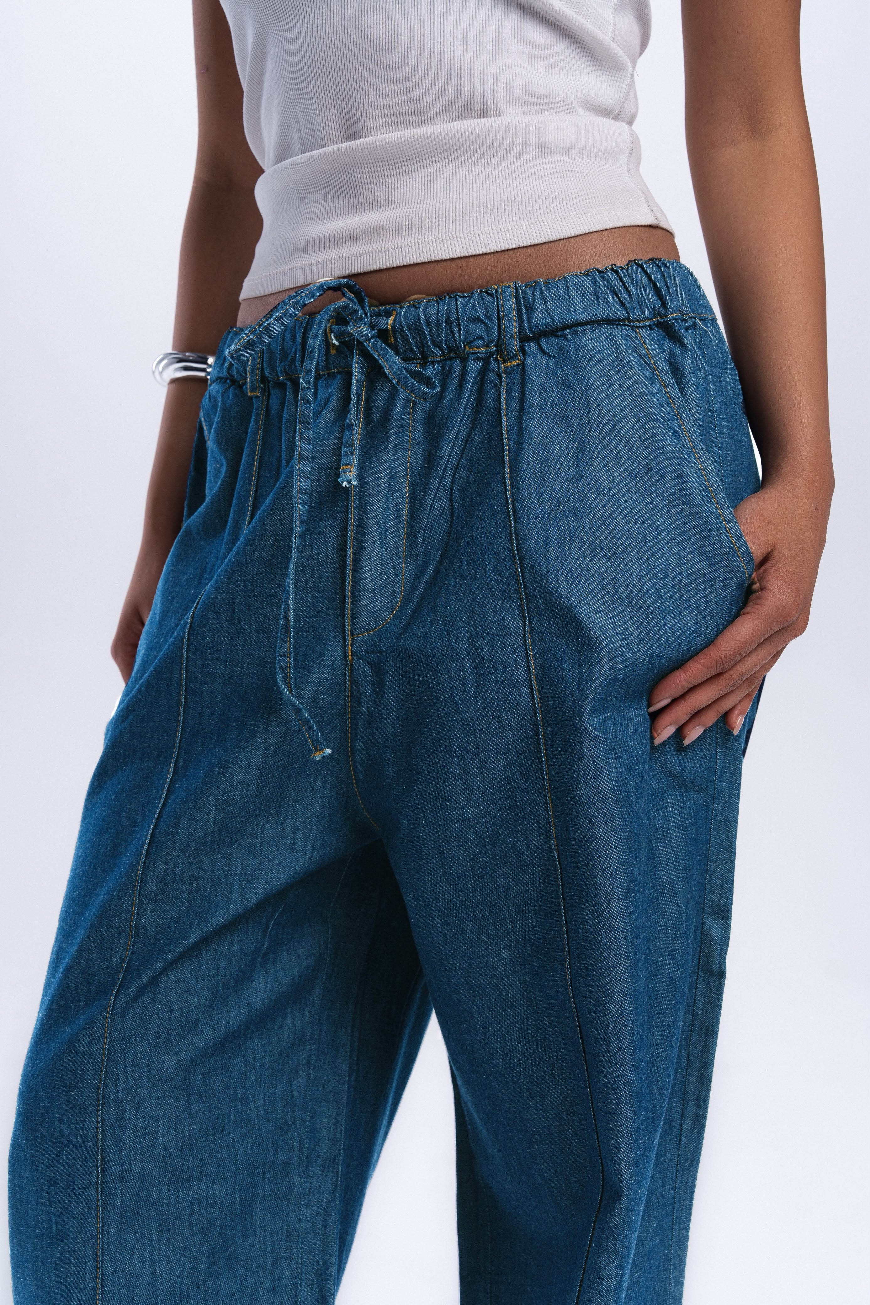 High Waist Wide Leg Denim Pants - Light Blue