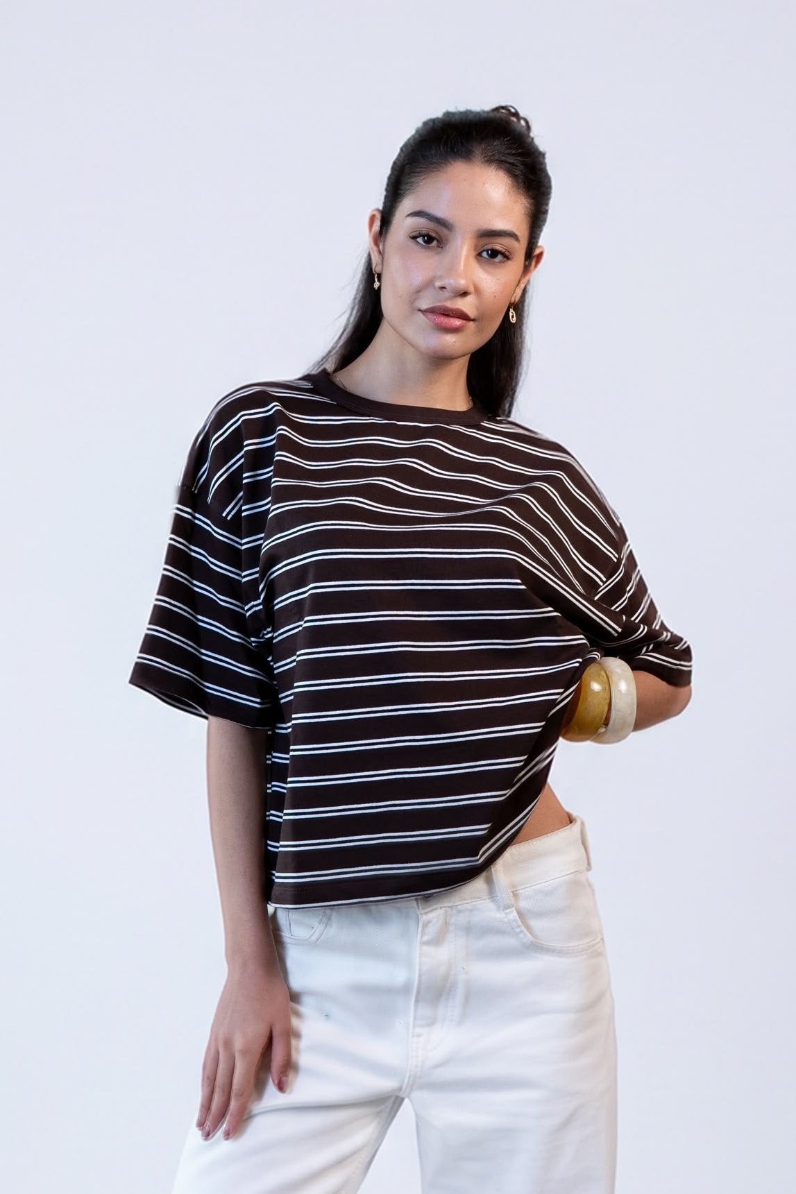 Oversized Striped T-Shirt -Brown