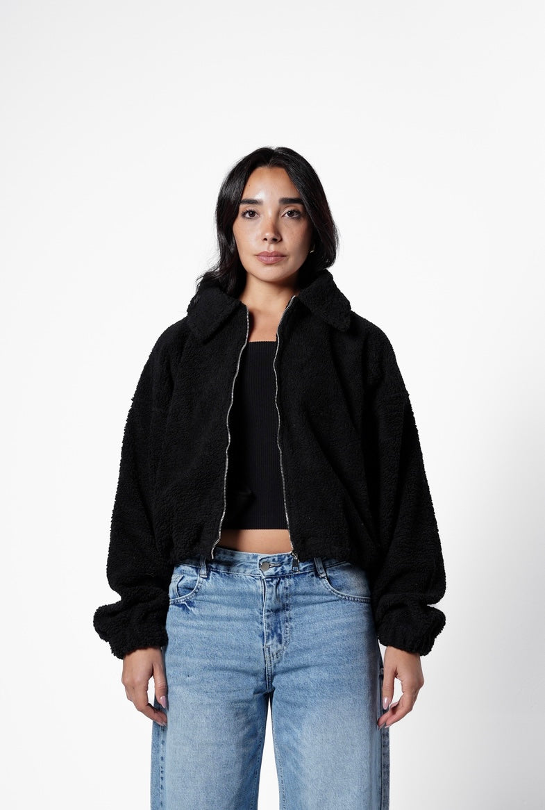 Fur bomber jacket - black