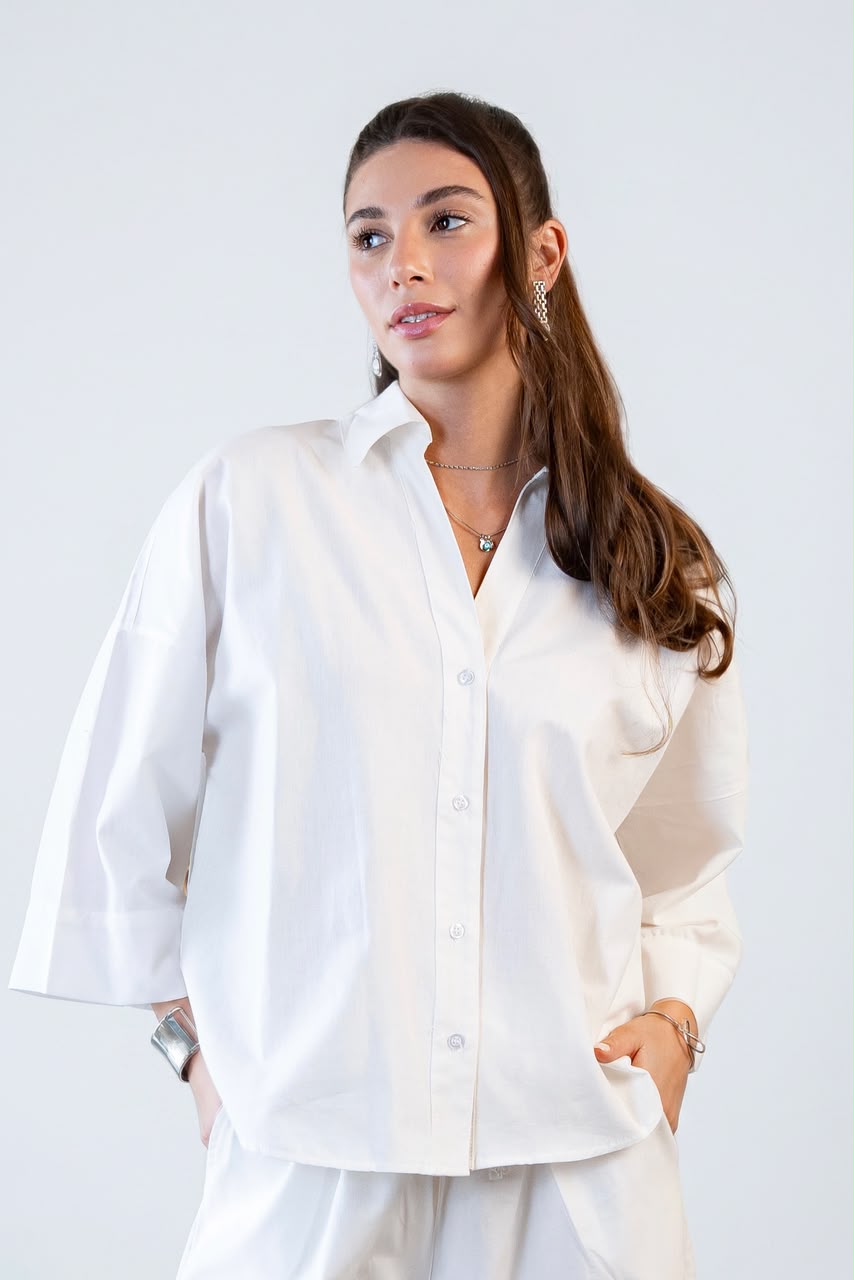 Wide Sleeve Linen Chemise -OFF/White