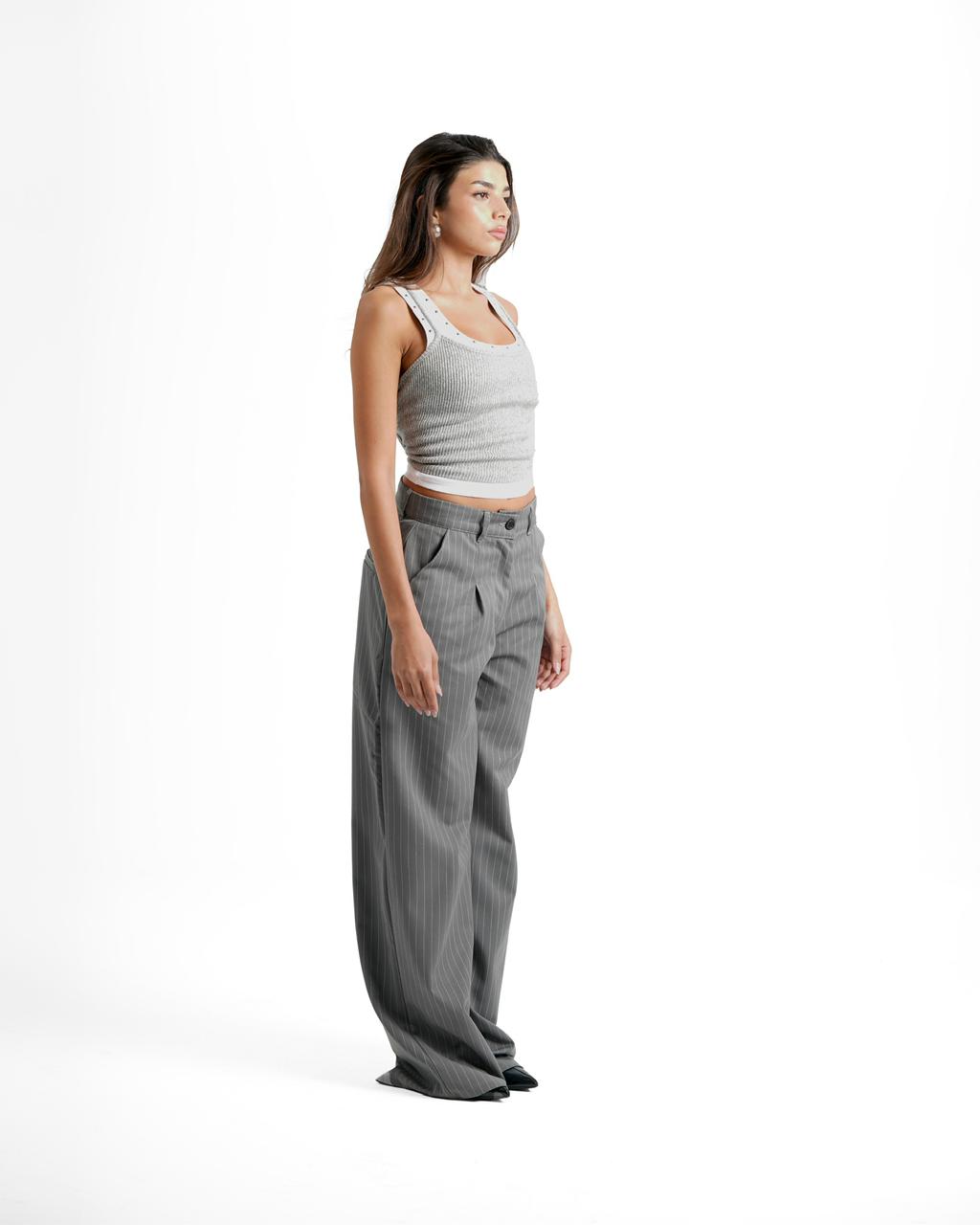 Classic Pinstriped Pants - Grey