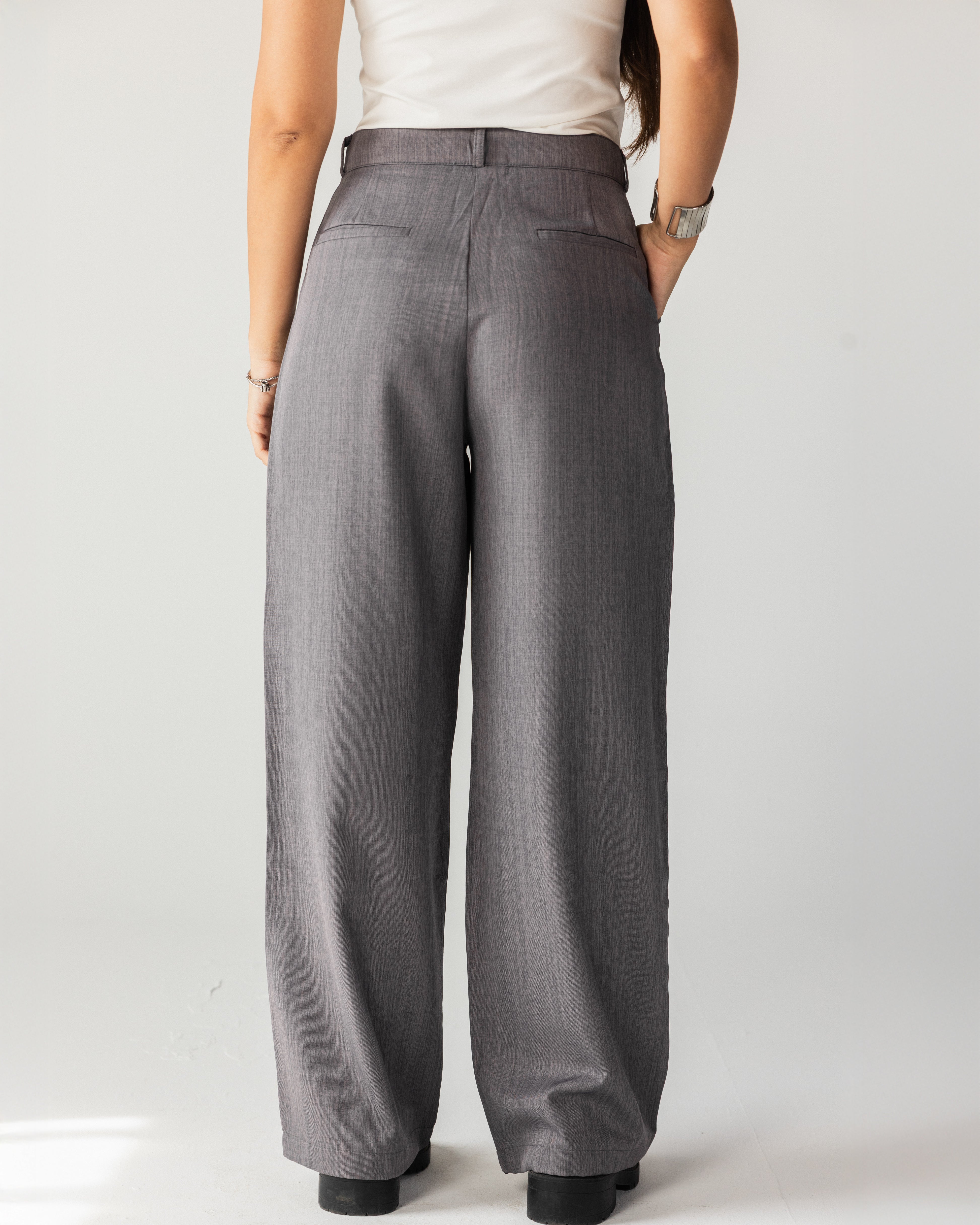 Wide Leg Tailored Pants-Grey