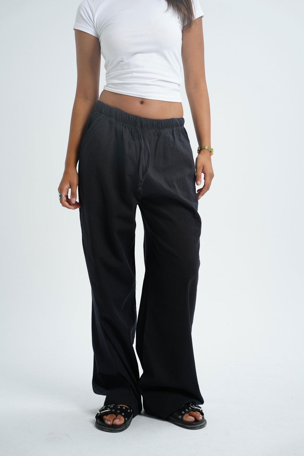 Wide-leg linen trousers - Black