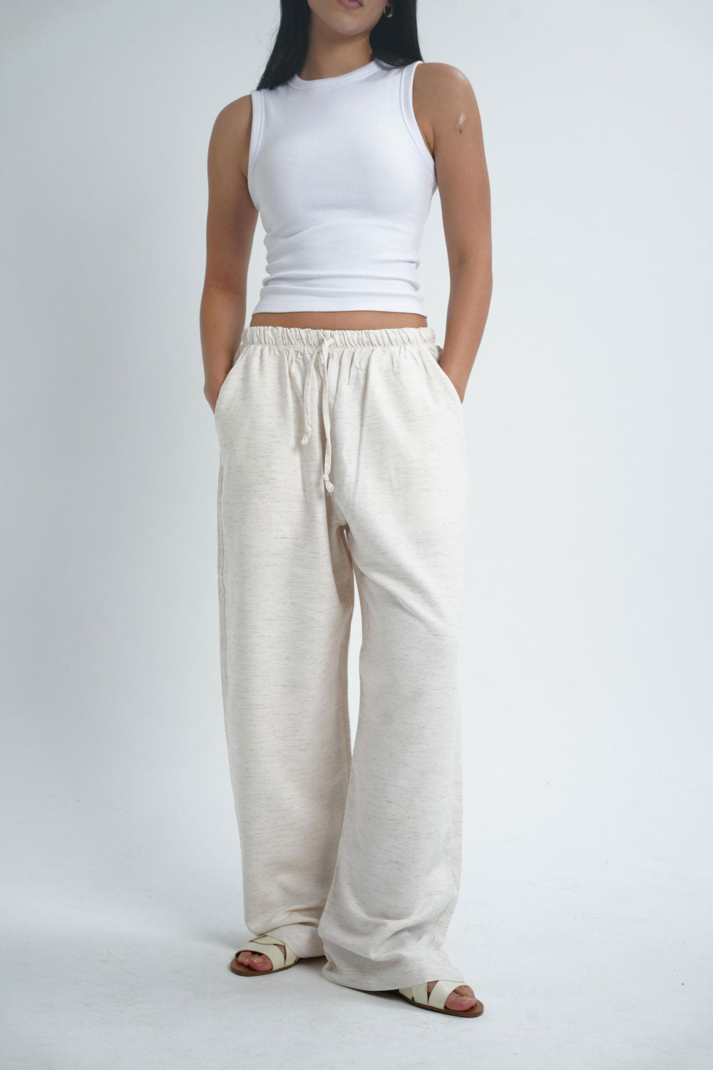 Wide-leg linen trousers - Beige