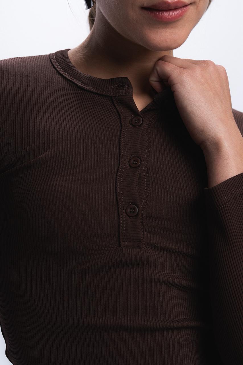 Long Sleeve buttons top - Brown