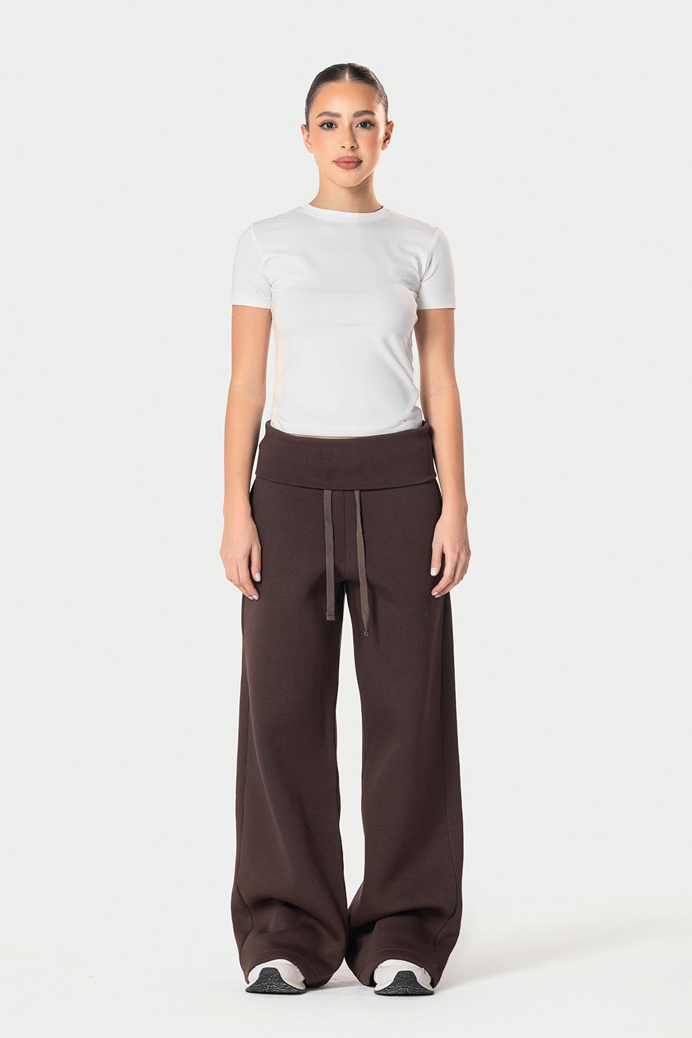 Fold Over Wide Leg Sweatpants – Brown | Eighties